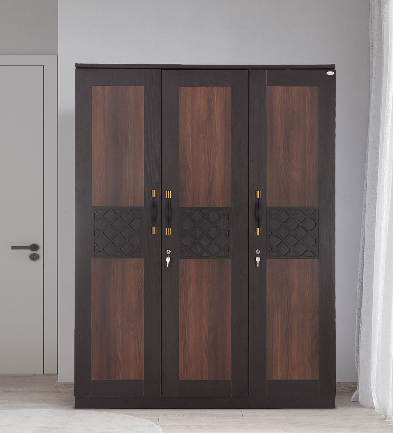 Muar 3 Door Wardrobe In Brown Color