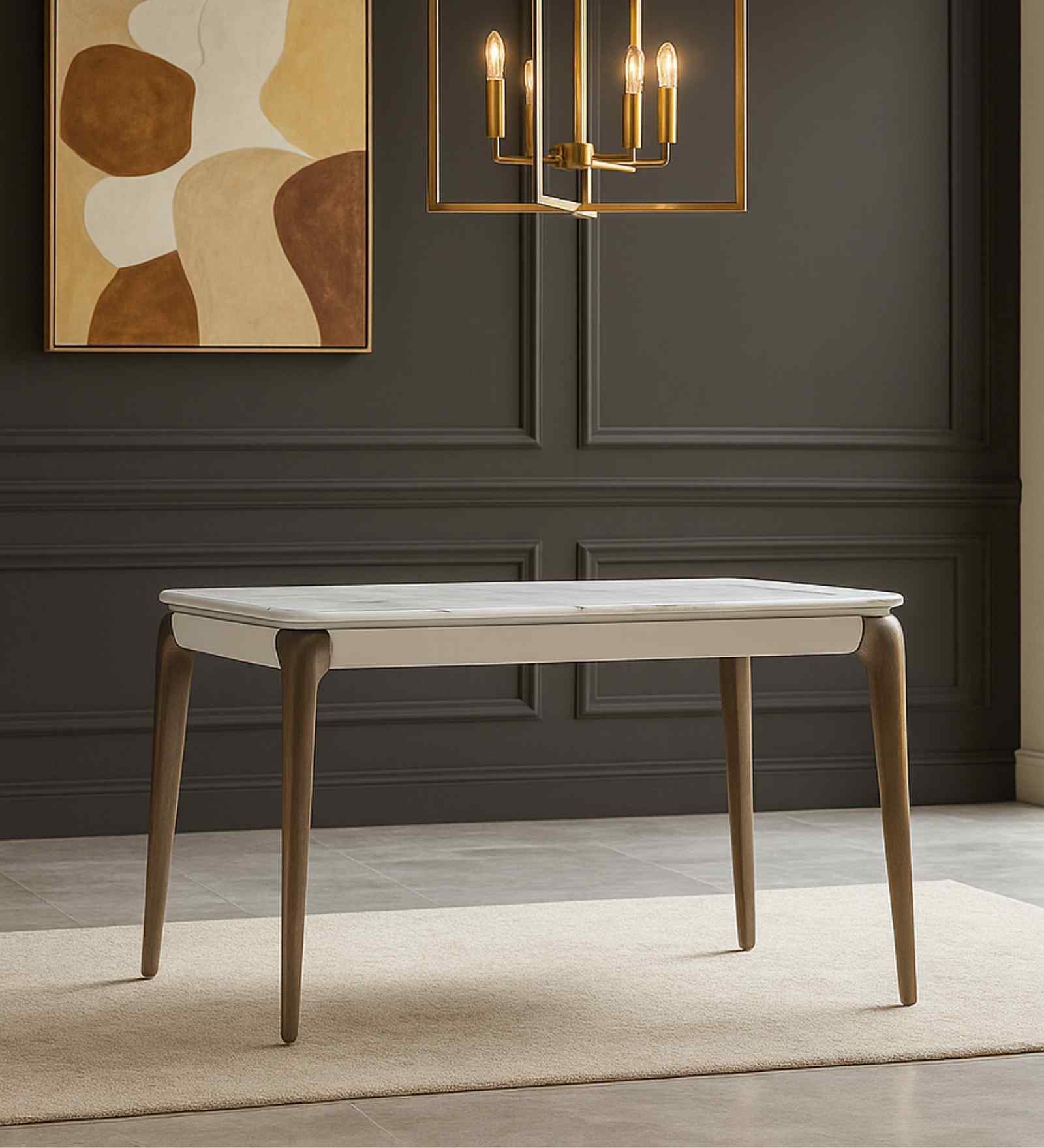 Muar Italian Natural Stone 4 Seater Dining Table In White Finish