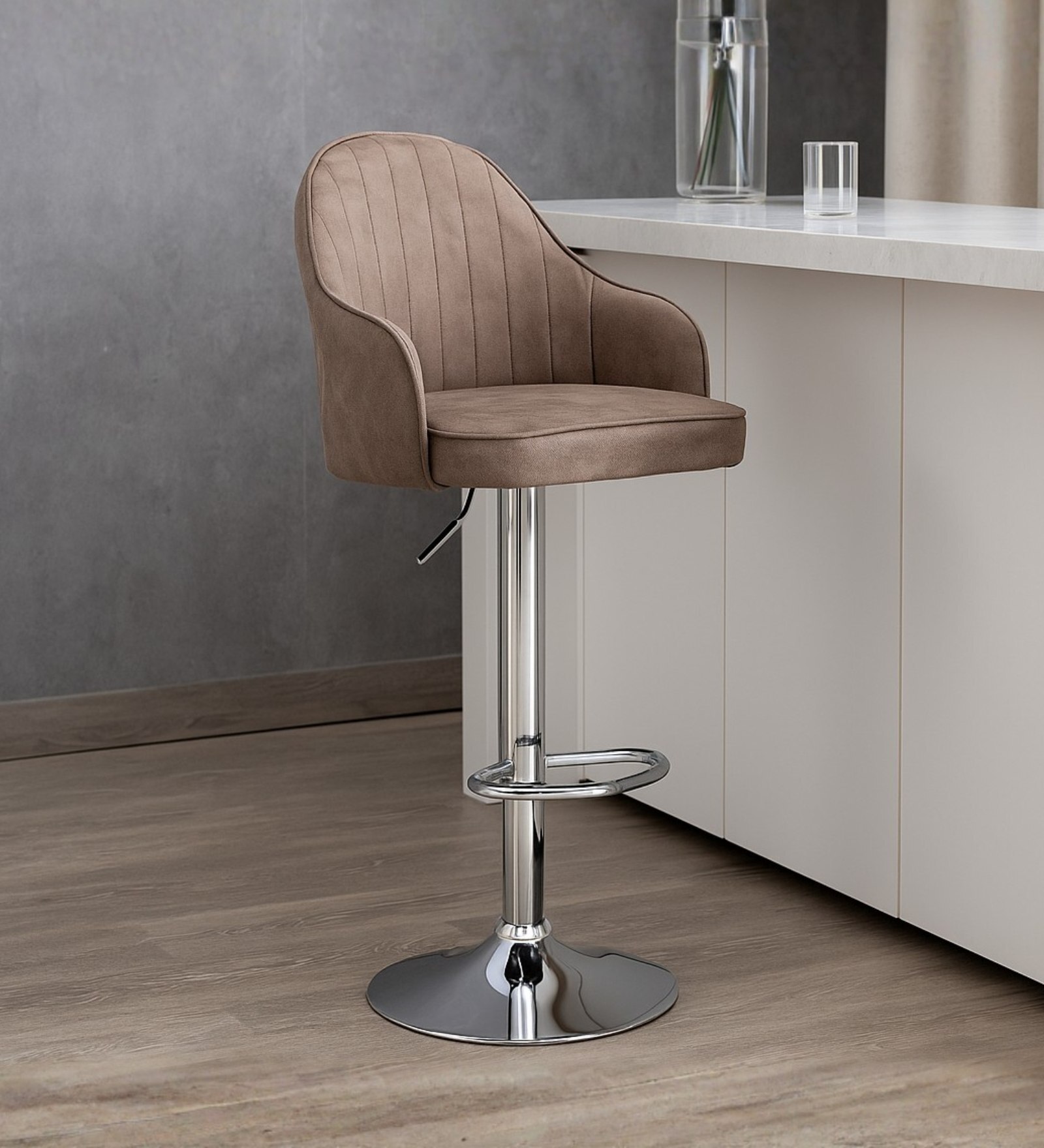 Muar Leatherette Bar Stool in Brown Colour