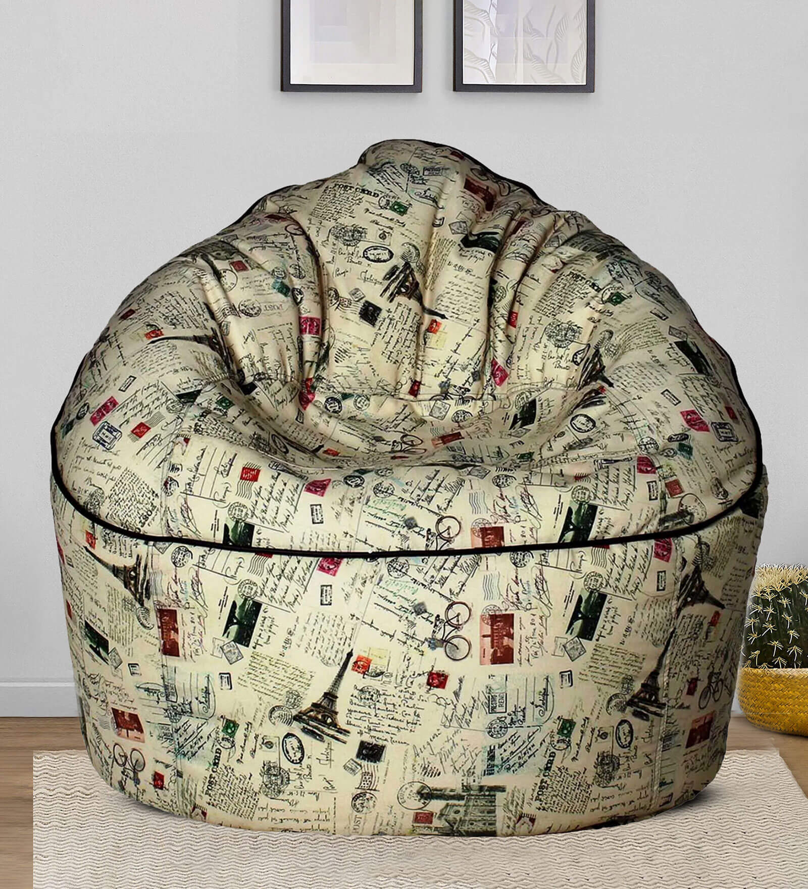 Muddha Canvas Fabric Bean Bag With Beans in Stamp Print Colour