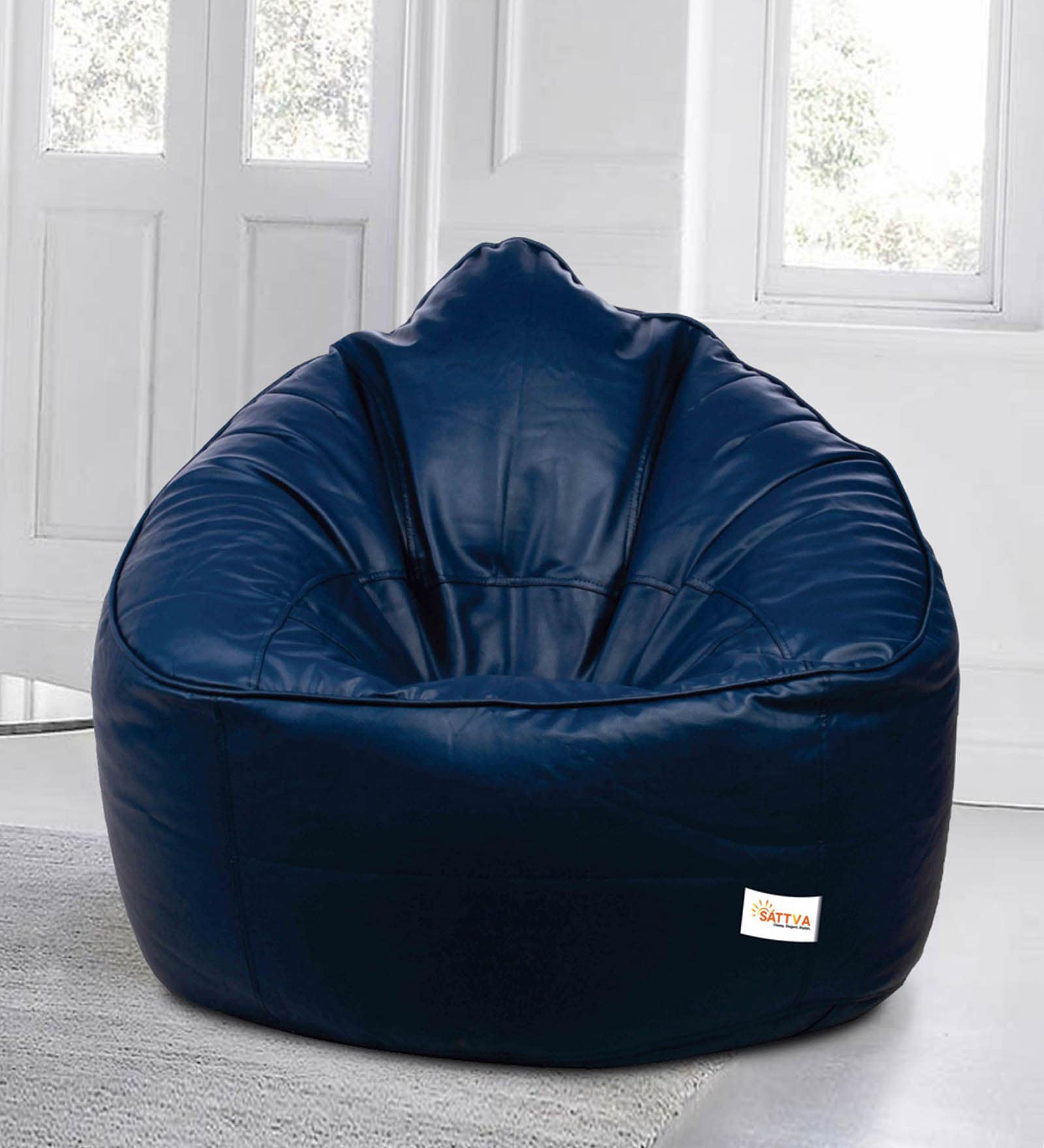 Buy Muddha Xxxl Leatherette Bean Bag With Beans In Navy Blue Colour