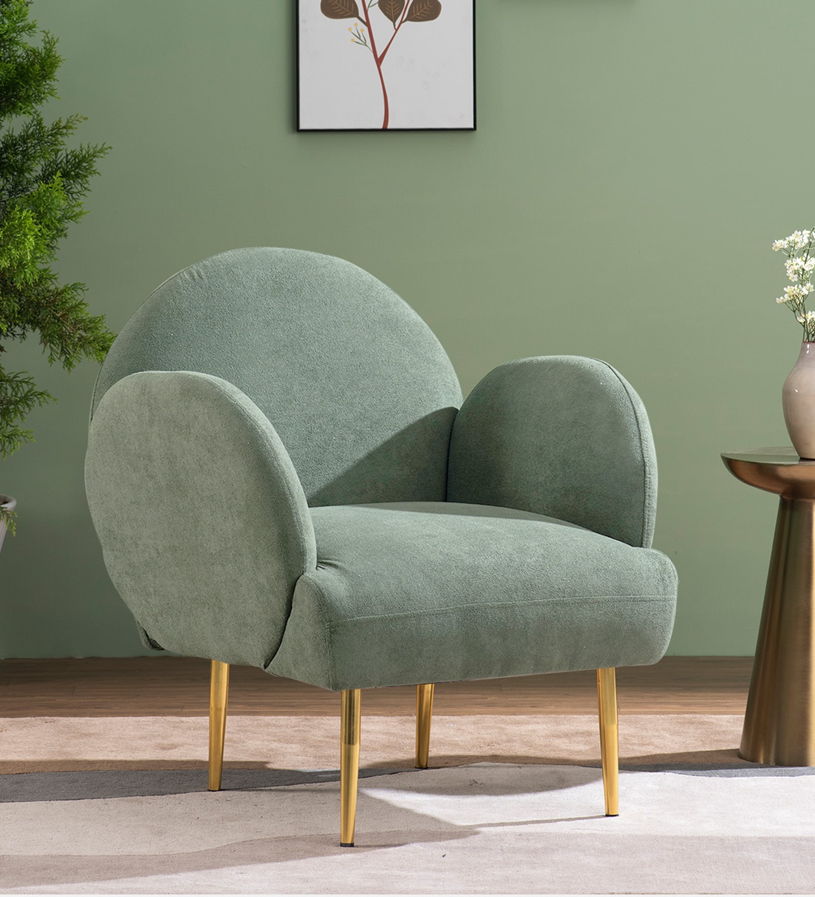 Muffle Fabric Lounge Chairs In Sage Colour
