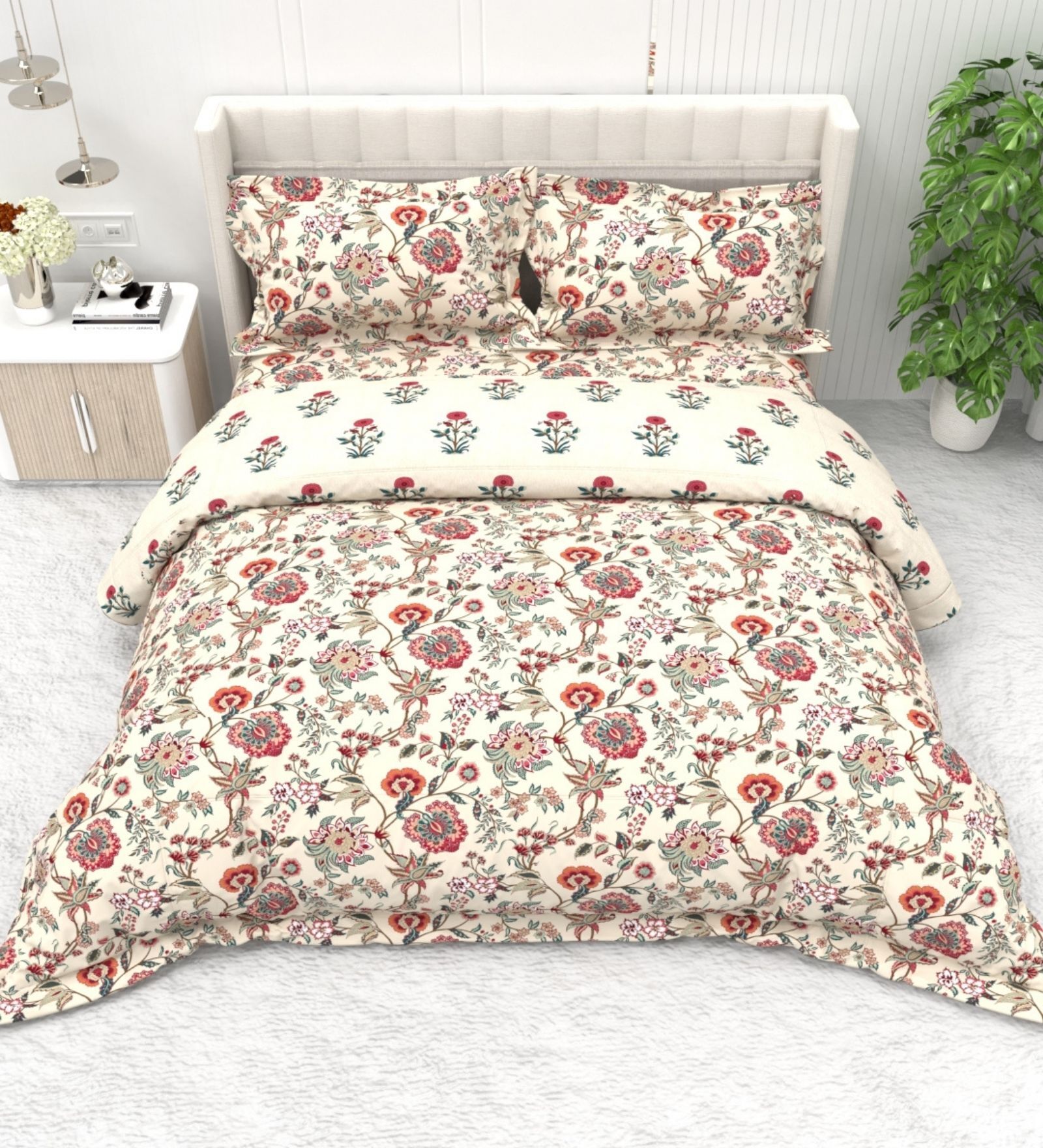 Mughal Bagh 4-Piece Combo Of Double Bed AC Comforter & Bedsheet Set