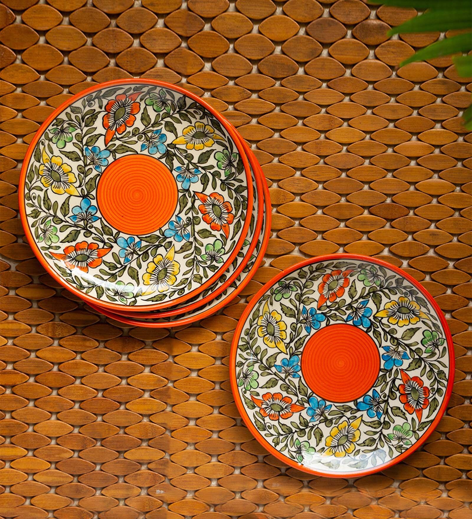 Mughal Bagheecha 10 Inch Multicolour Ceramic (Set of 4) Dinner Plate