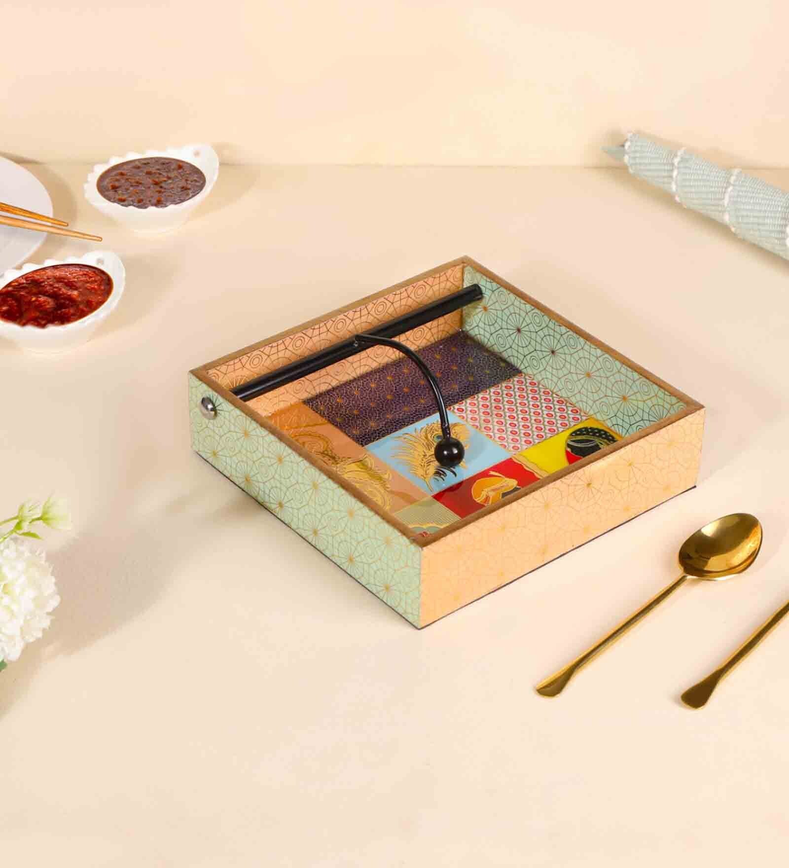 Mughal Collectio Multicolour Wood Tissue Holder
