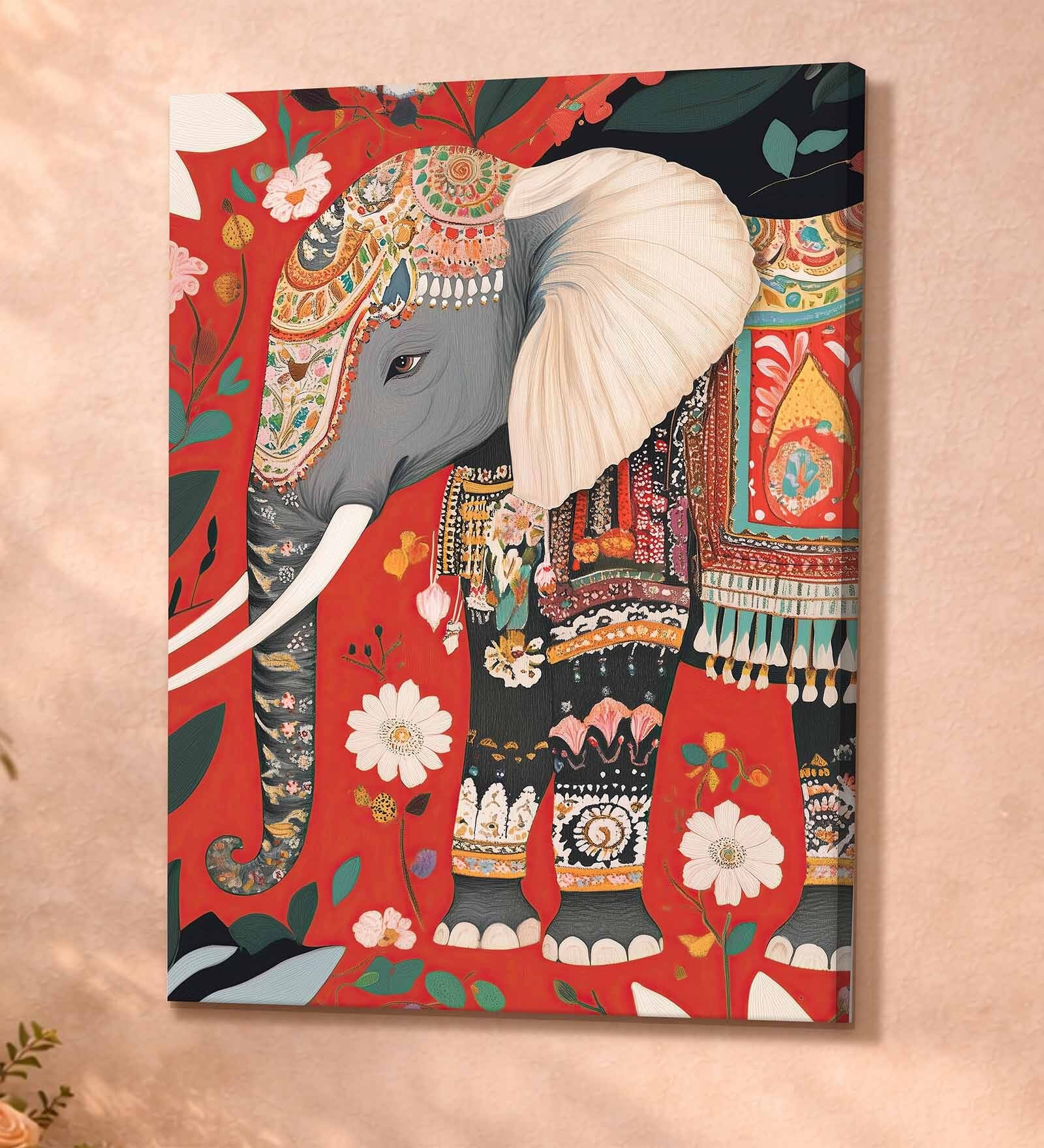 Mughal Elephant Stretched Canvas Painting