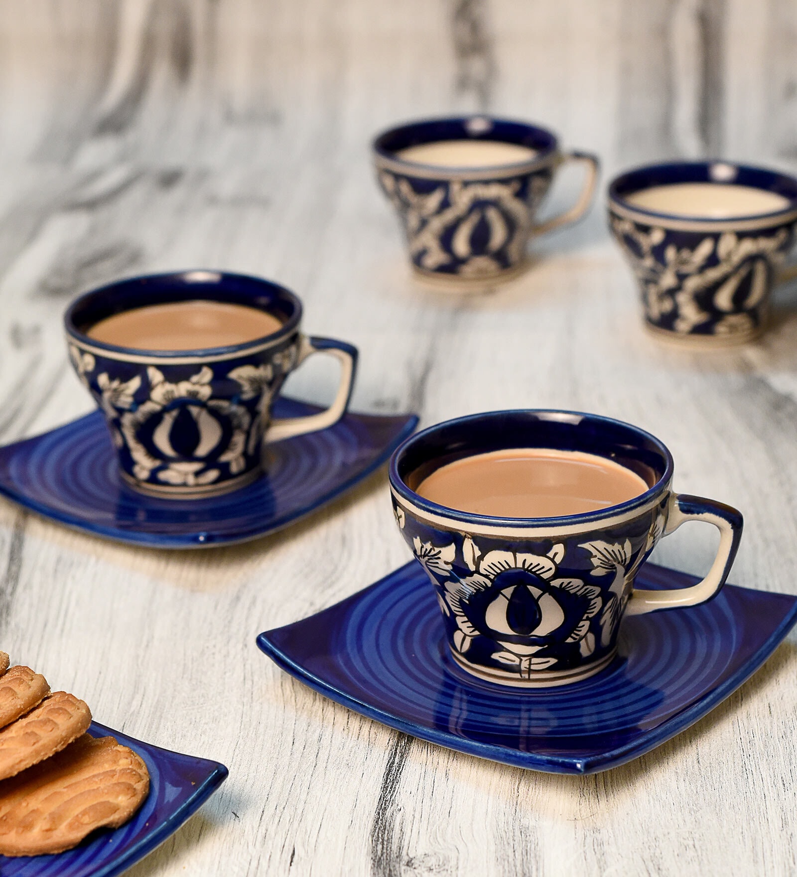 Mughal 150ml Blue & White Ceramic (Set of 12) Tea Cup & Saucer Set