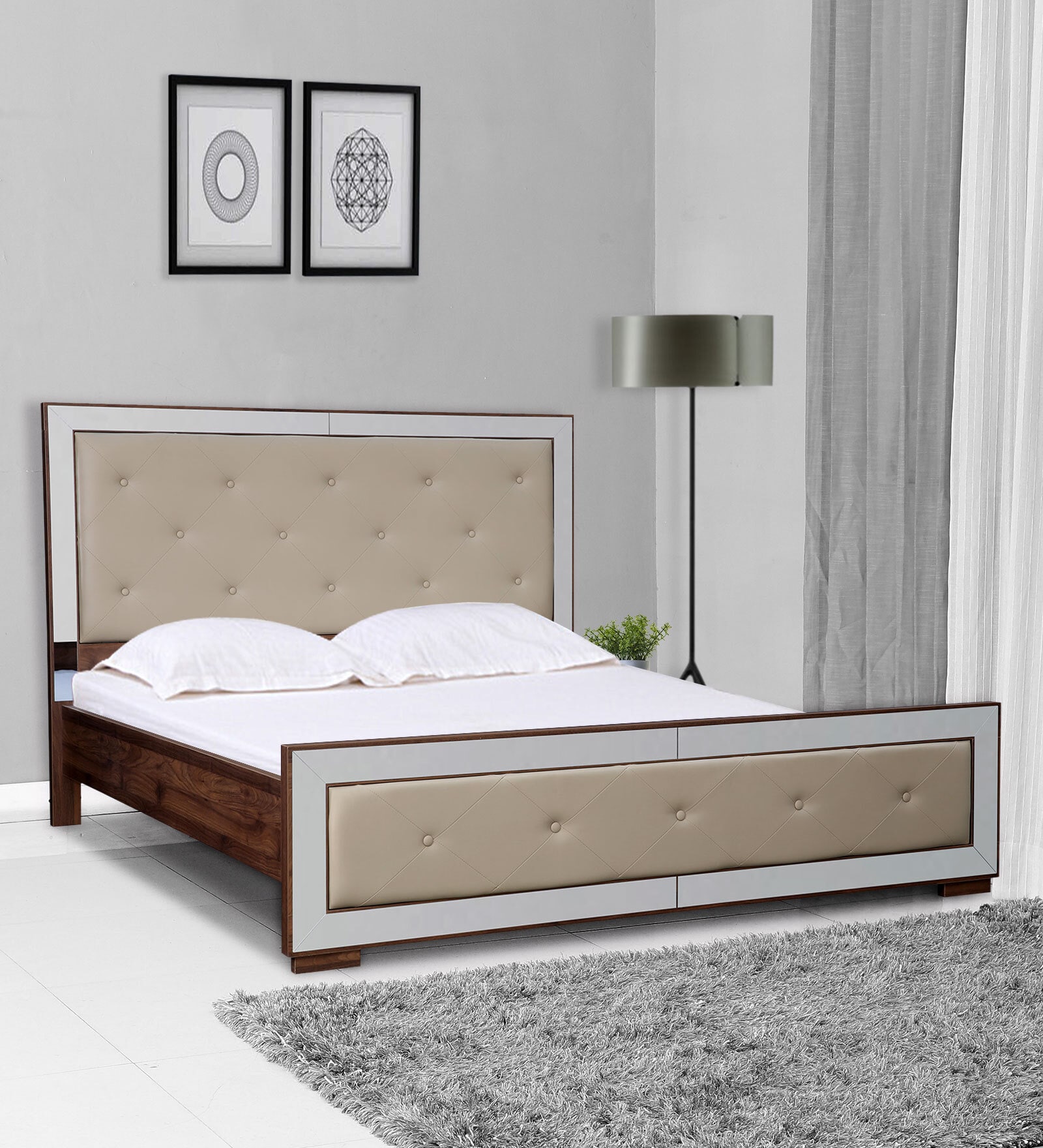 Mulan Queen Bed in Walnut Colour