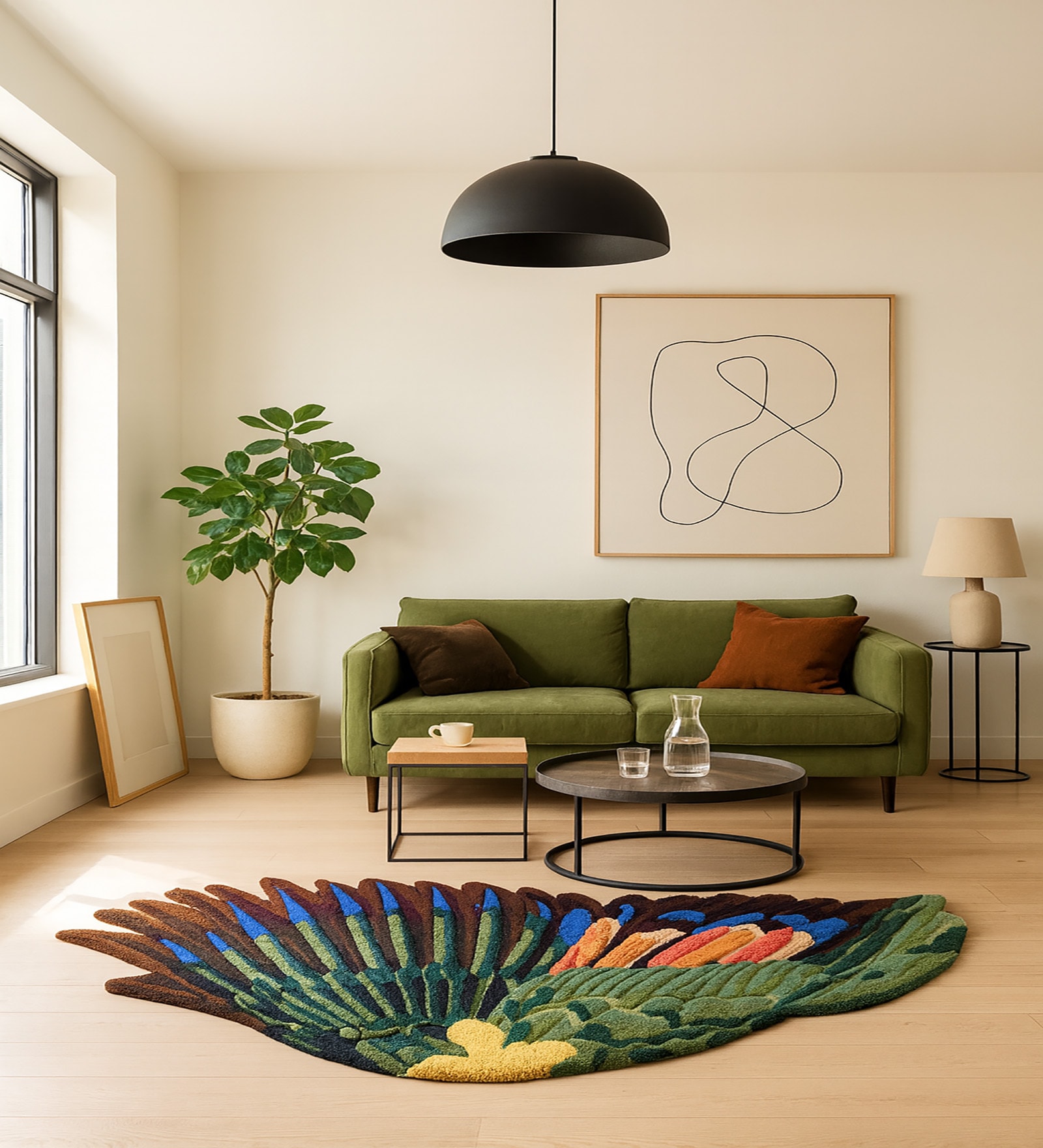 Mutlicolor Forest Bloom Feather Rug Wool Hand Tufted Carpet