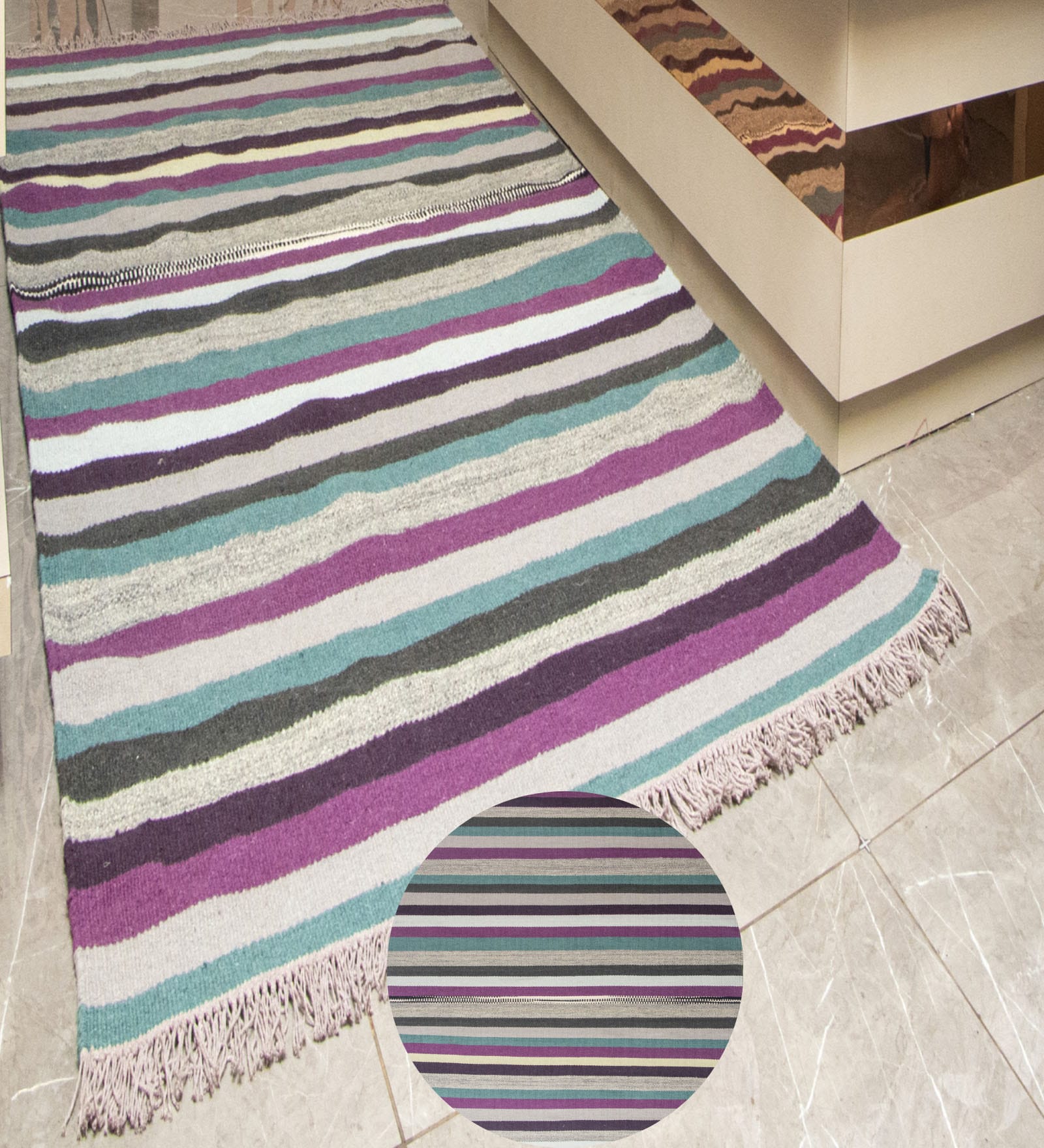 Mutlicolor Stripes Wool Hand Woven Carpet