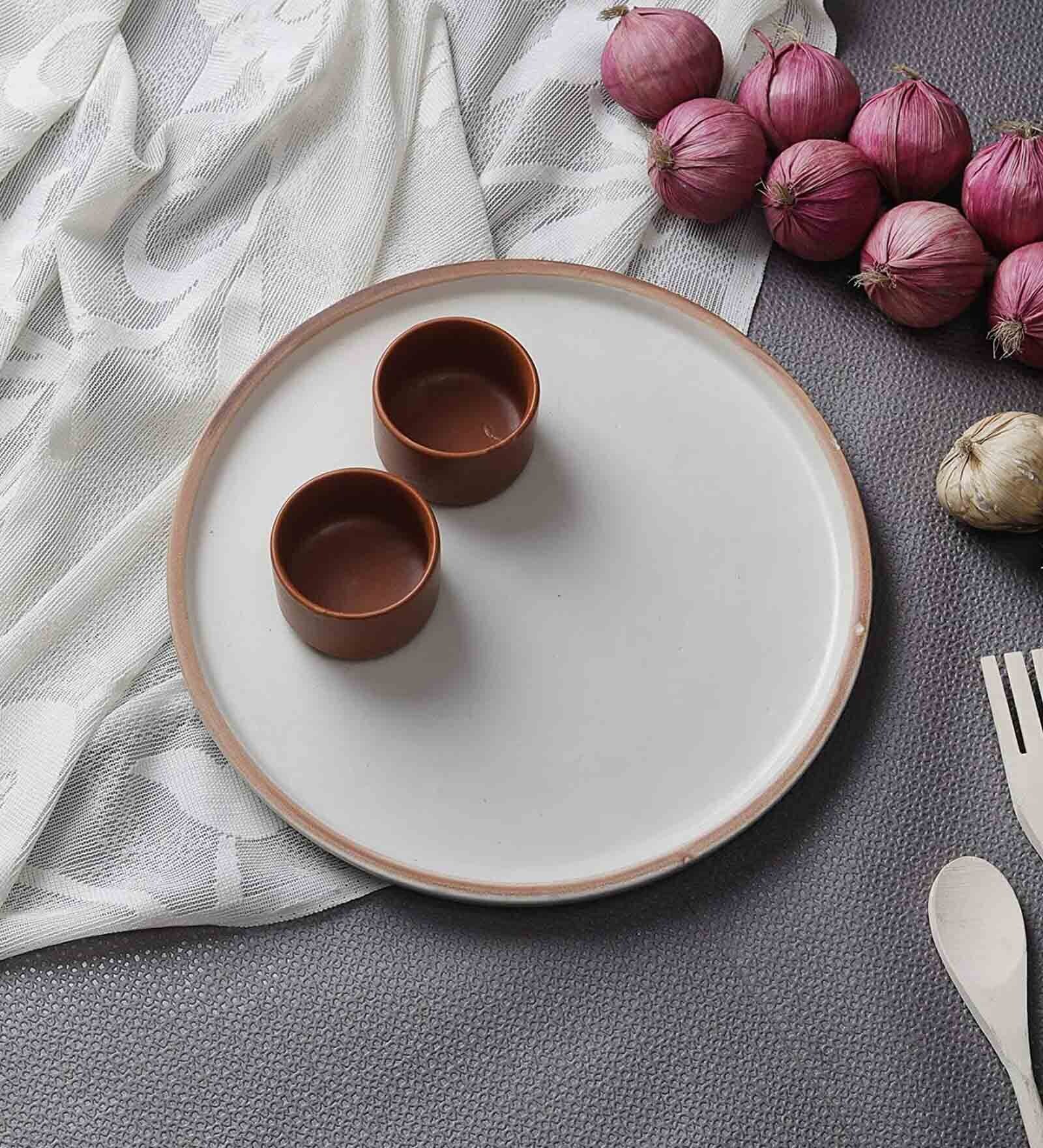 Muliticolour White 12 Inch Ceramic Appetizer Platter with Dip Bowl