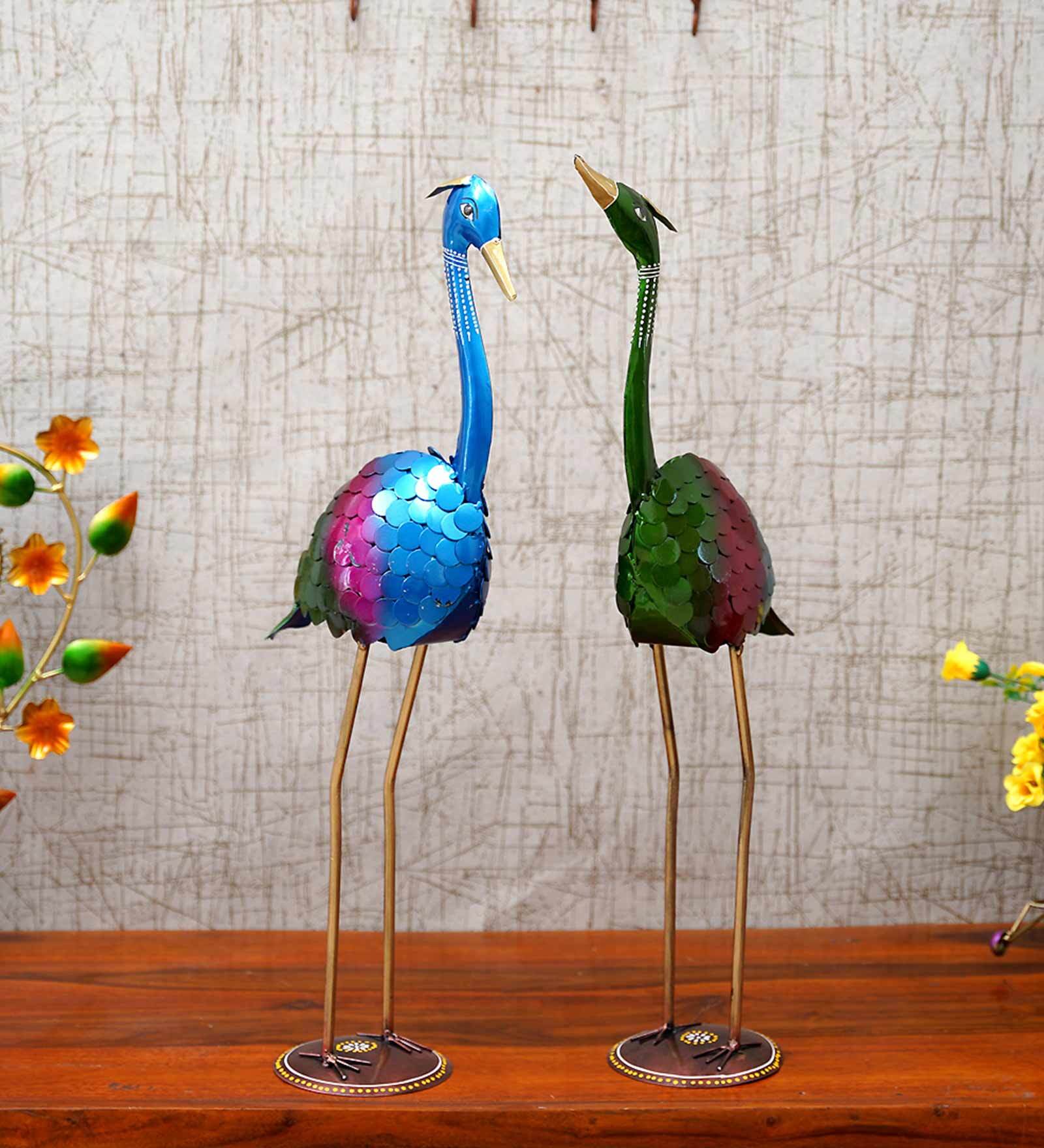 Multcolour Iron Set Of 2 Duck Figurine