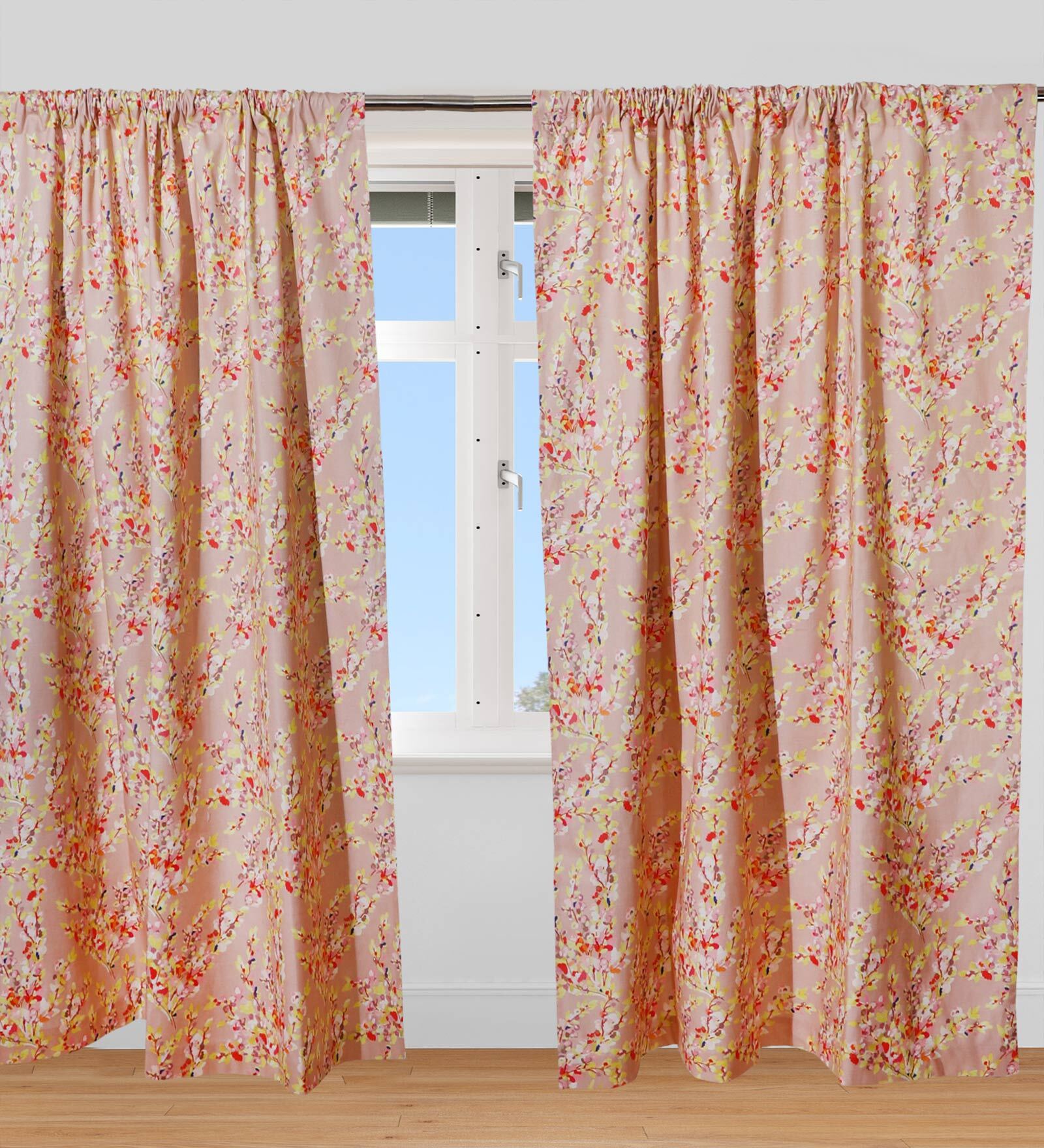 Multicolor Floral Cotton Blend 7 Ft Blackout Rod Pocket Door Curtain