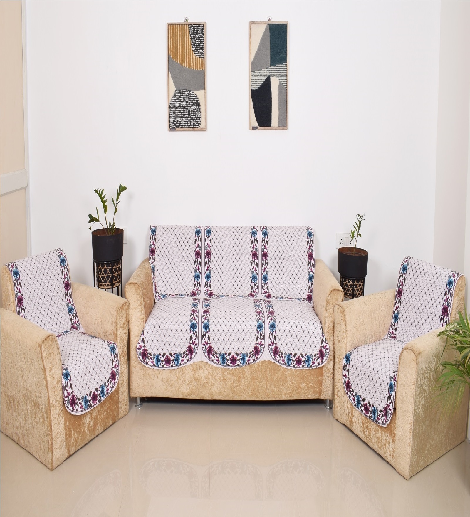 Multicolor 5 Seater Floral 10Pcs Sofa Covers