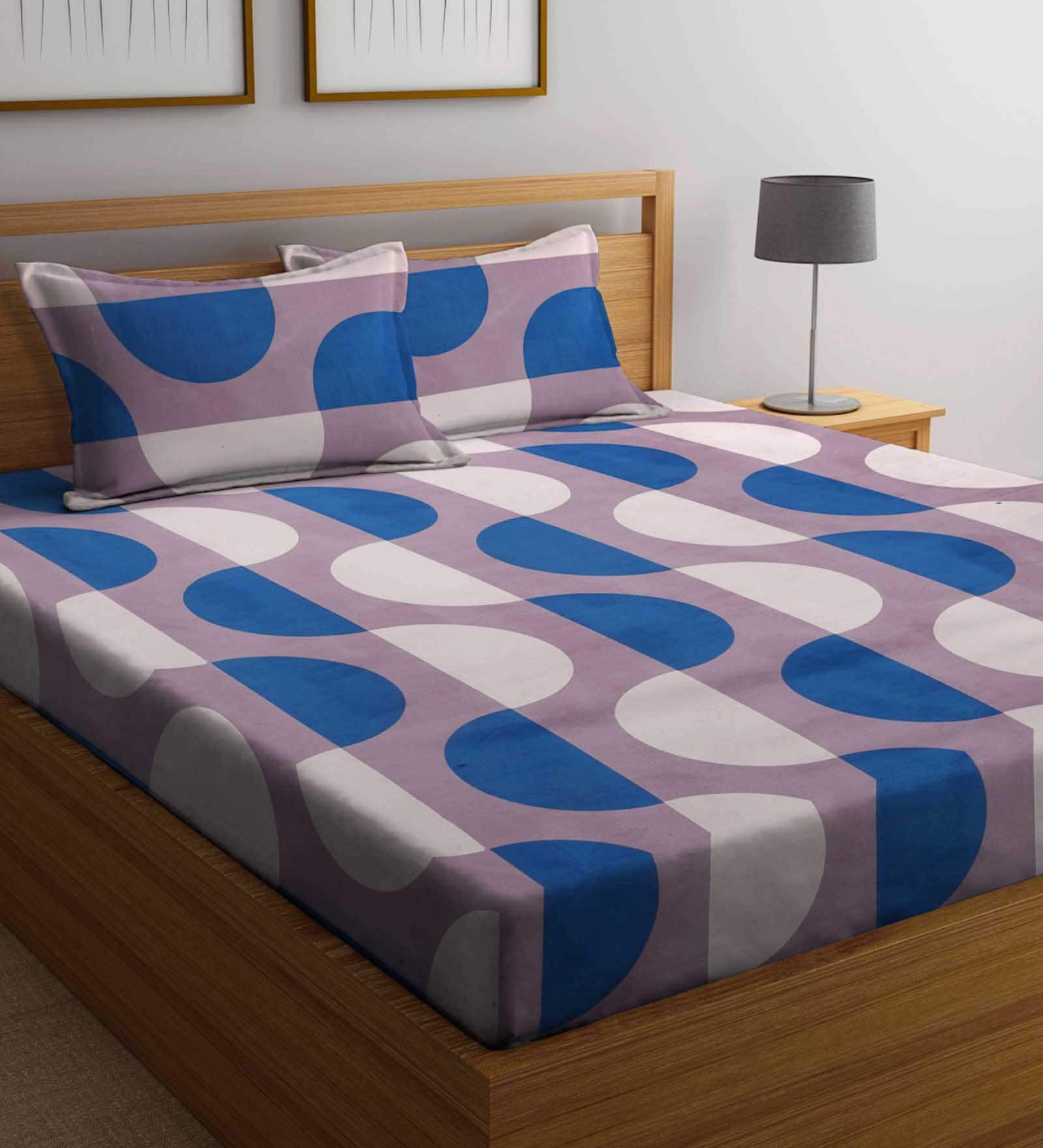 Buy Multicolor Abstract 300 TC Cotton Blend Queen Sized Bed Sheets with