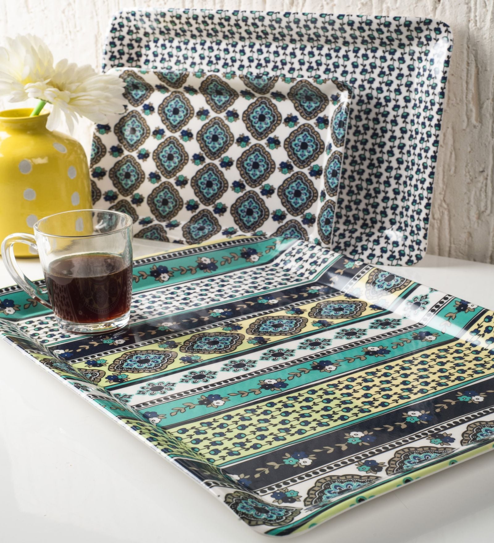 Multicolour Vibrant  Melamine  (Set of 3) Serving Tray Set
