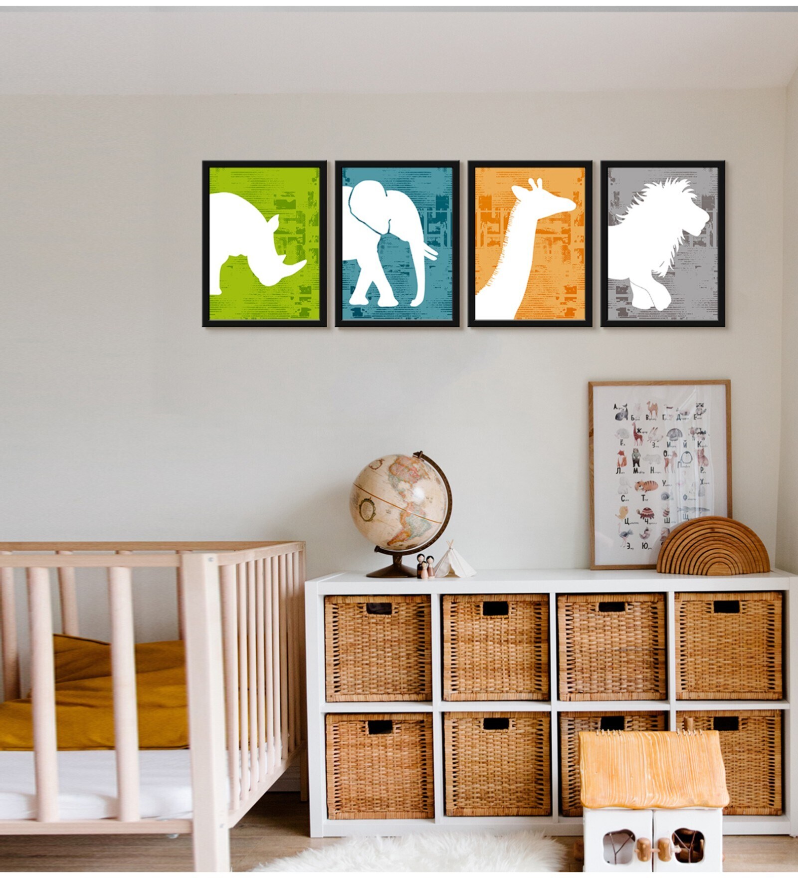Cartoon Multicolour Canvas (Pack of 4) Kids Wall Art