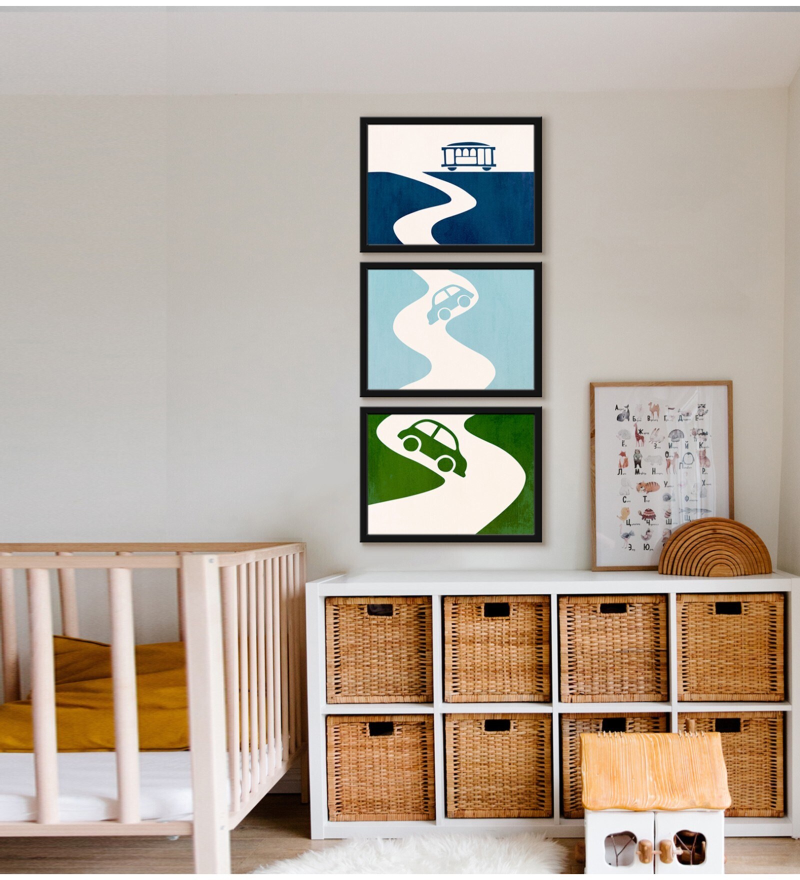 Cable Car Multicolour Canvas (Pack of 3) Kids Wall Art