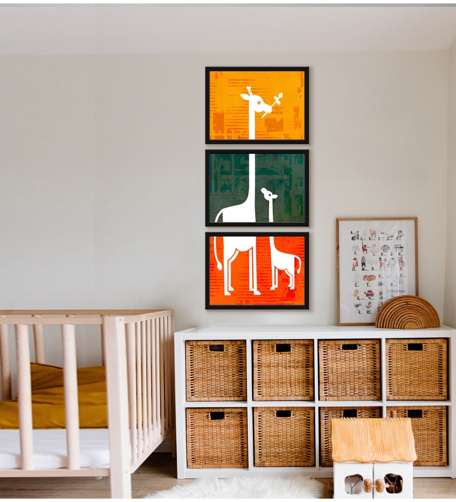 Giraffe Multicolour Canvas (Pack of 3) Kids Wall Art