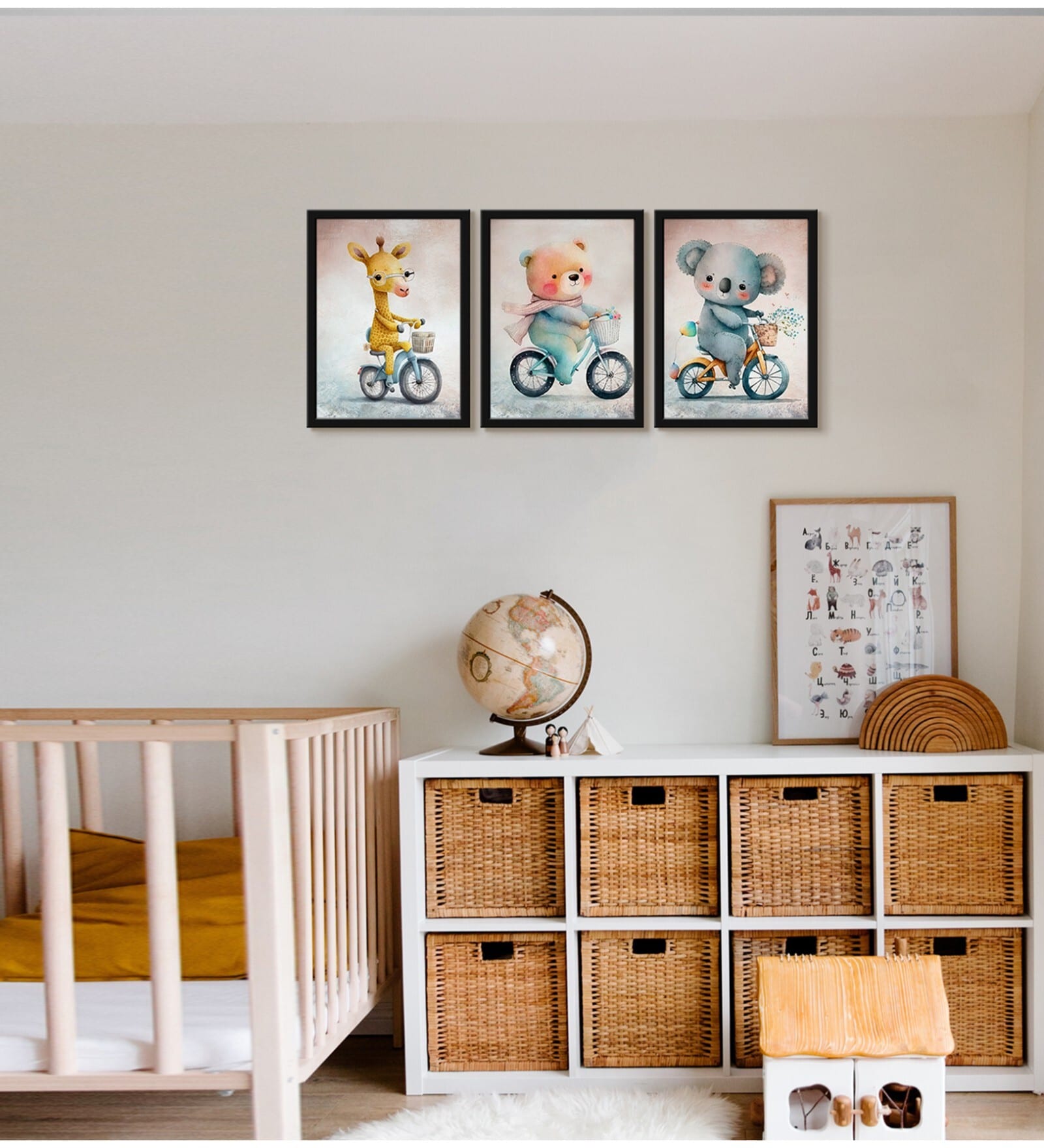 Giraffe Multicolour Canvas (Pack of 3) Kids Wall Art