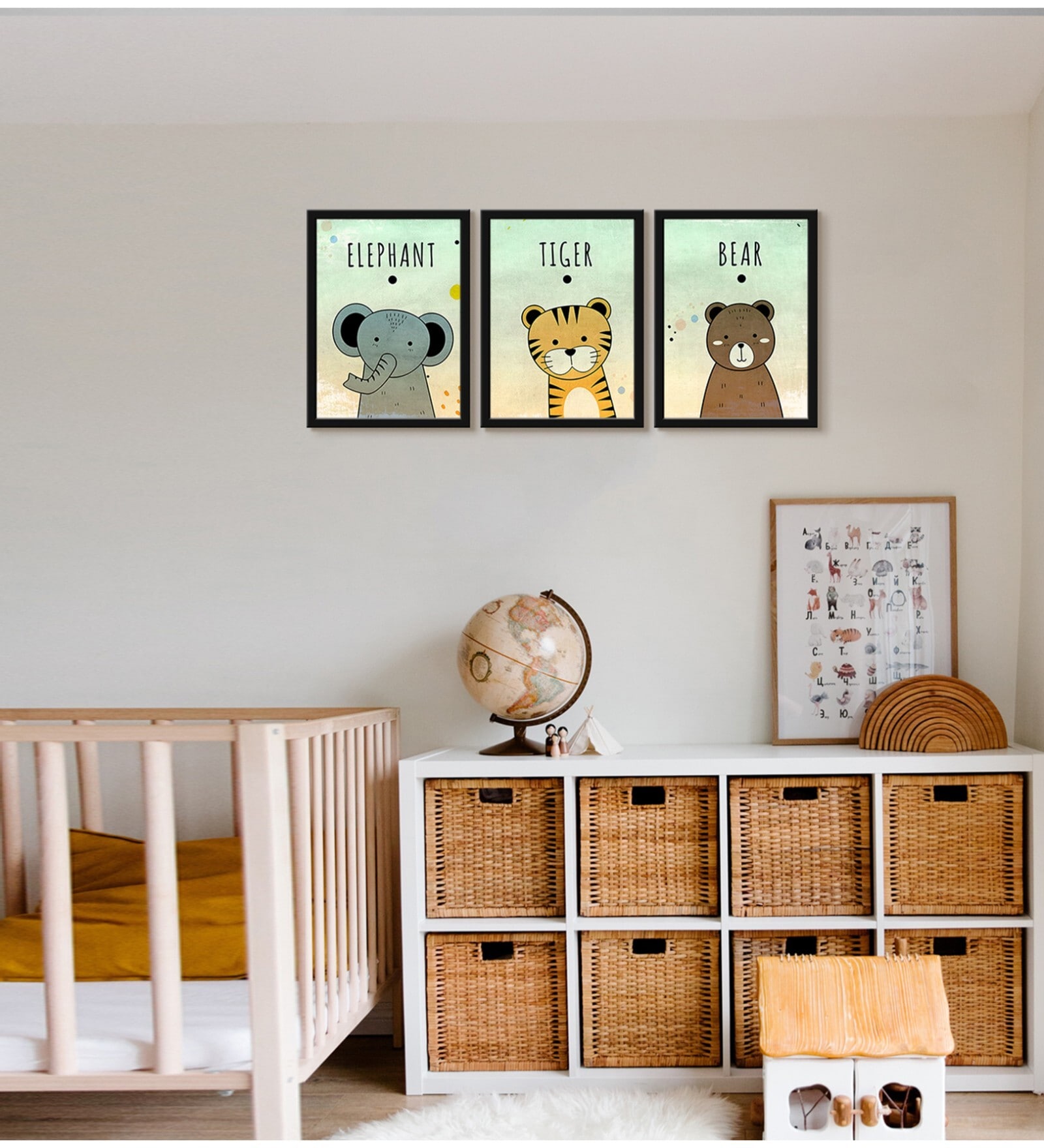 Wildlife Multicolour Canvas (Pack of 3) Kids Wall Art
