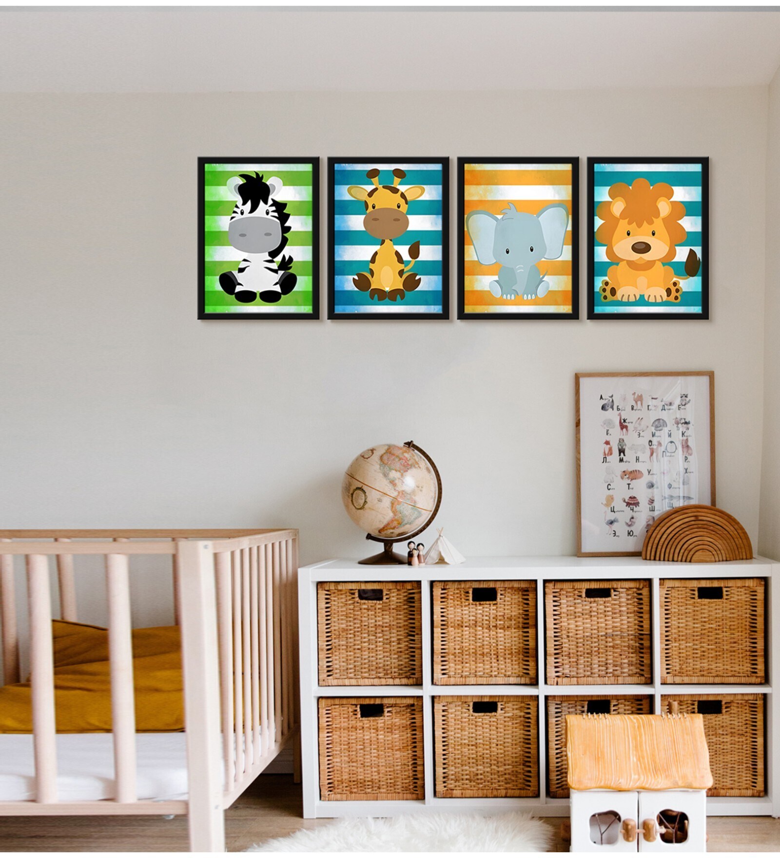 Wildlife Multicolour Canvas (Pack of 4) Kids Wall Art