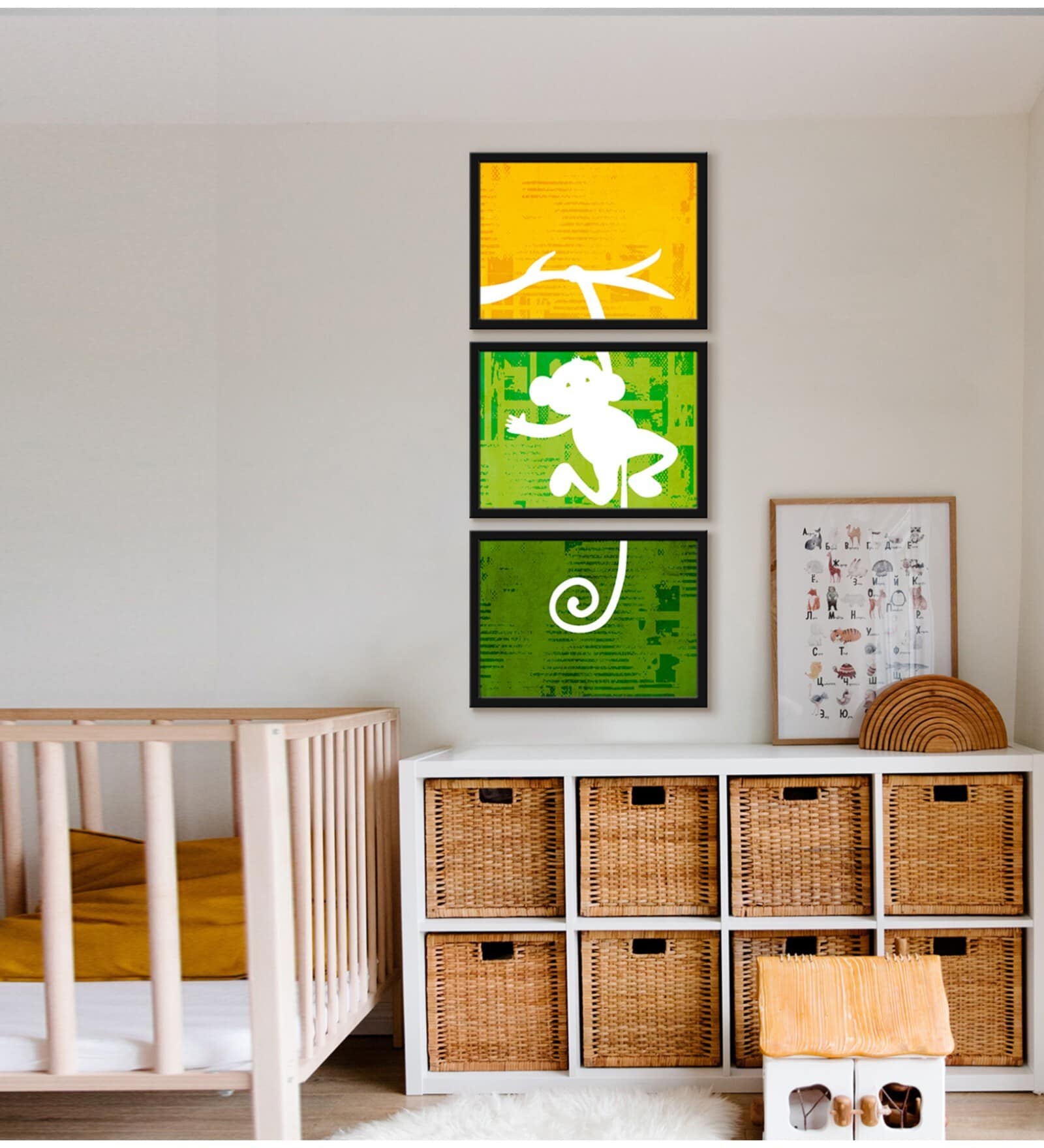 Flying Monkey Multicolour Canvas (Pack of 3) Kids Wall Art
