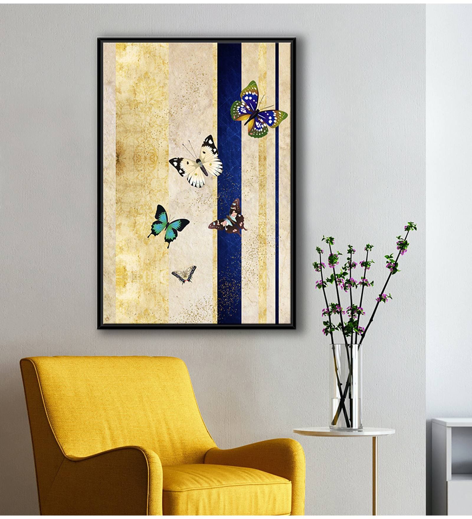 Multi Color Butterfly With Background Modern Art Canvas Art Print