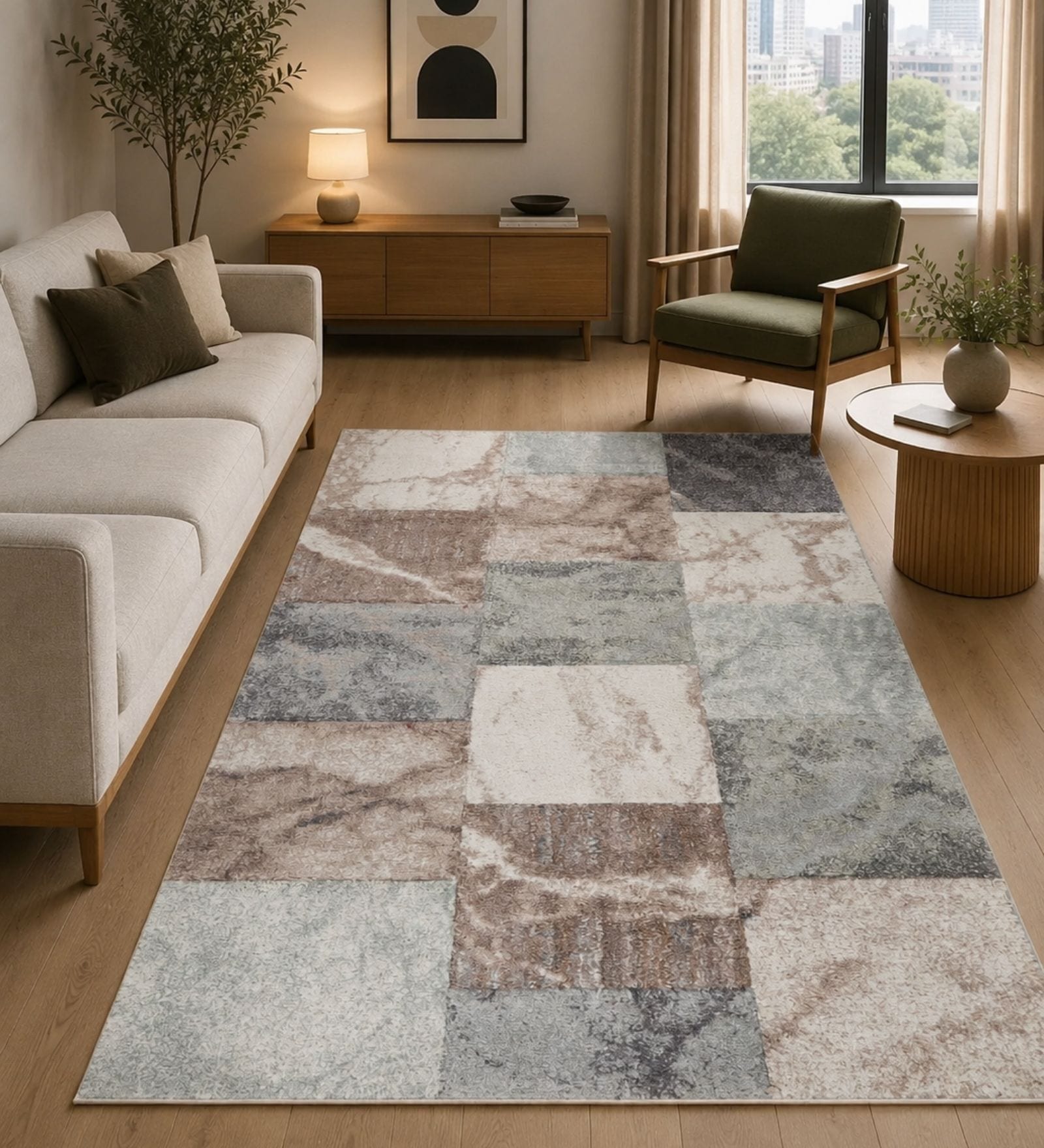 Multi-color Contemporary Freize 6 x 9 Feet  Machine -Made Carpet
