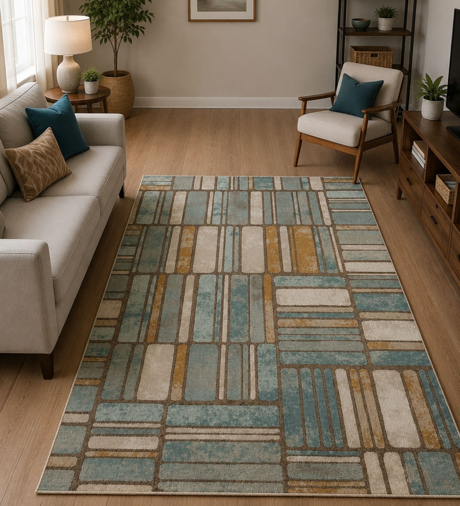 Blue Contemporary Pp Heatset 4 X 6 ft Machine -Made Carpet