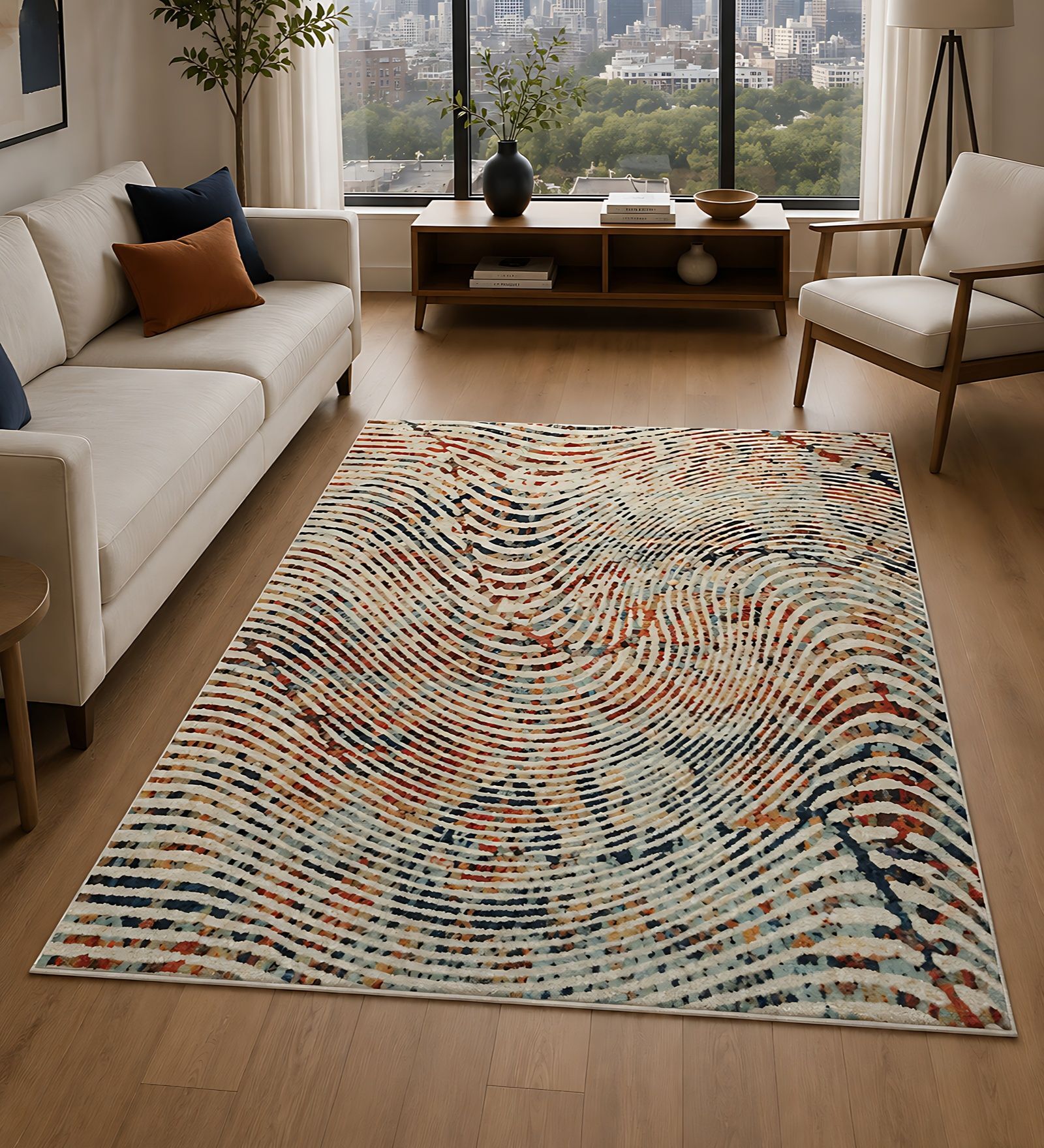 Cream Contemporary Pp Heatset 5 X 7 ft Machine -Made Carpet