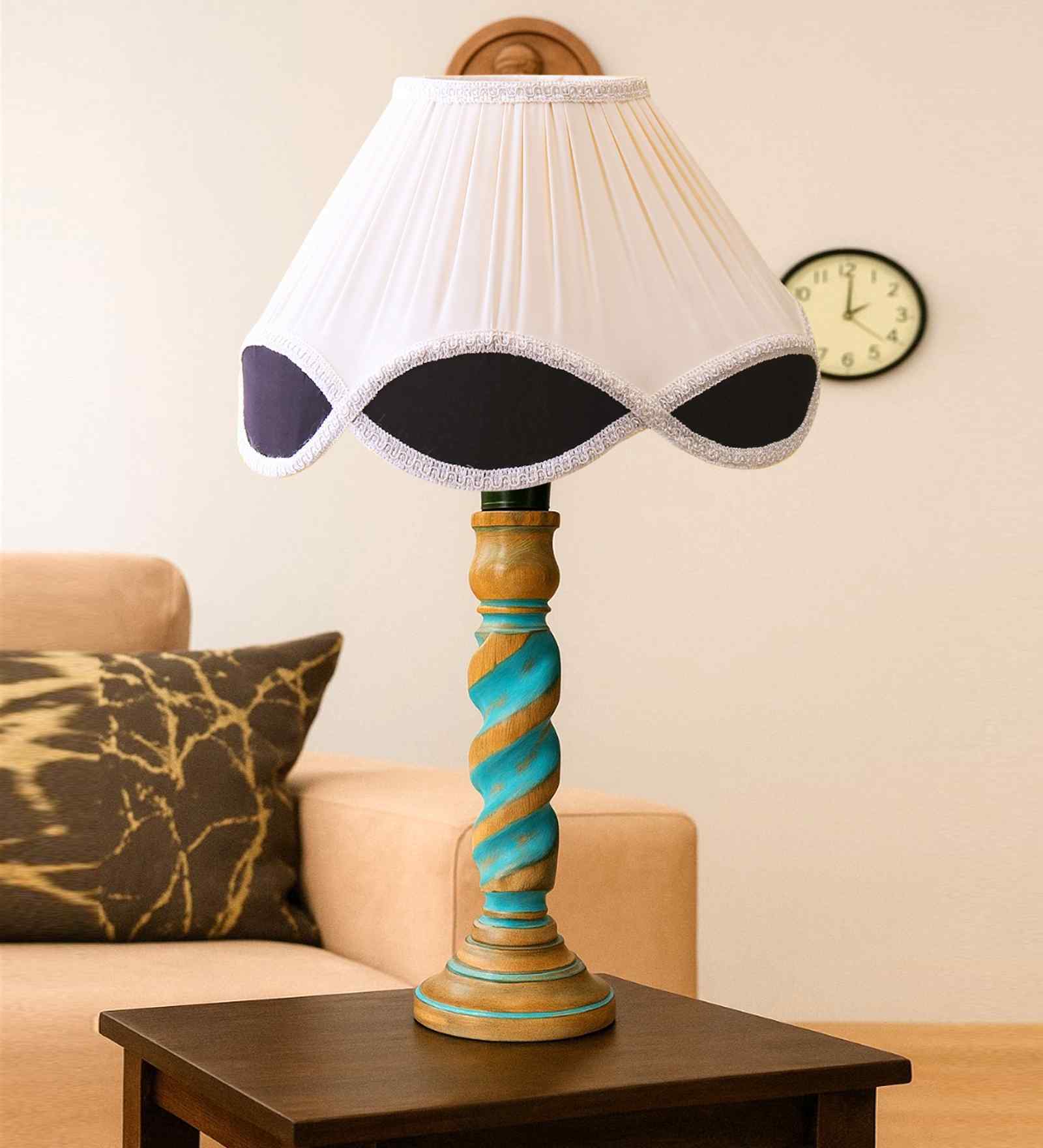 Multi-Color Cotton Vintage Lamp With Wood Base 12X20.75 Multi-Color Cotton Vintage Lamp With Wood Base 12X20.75