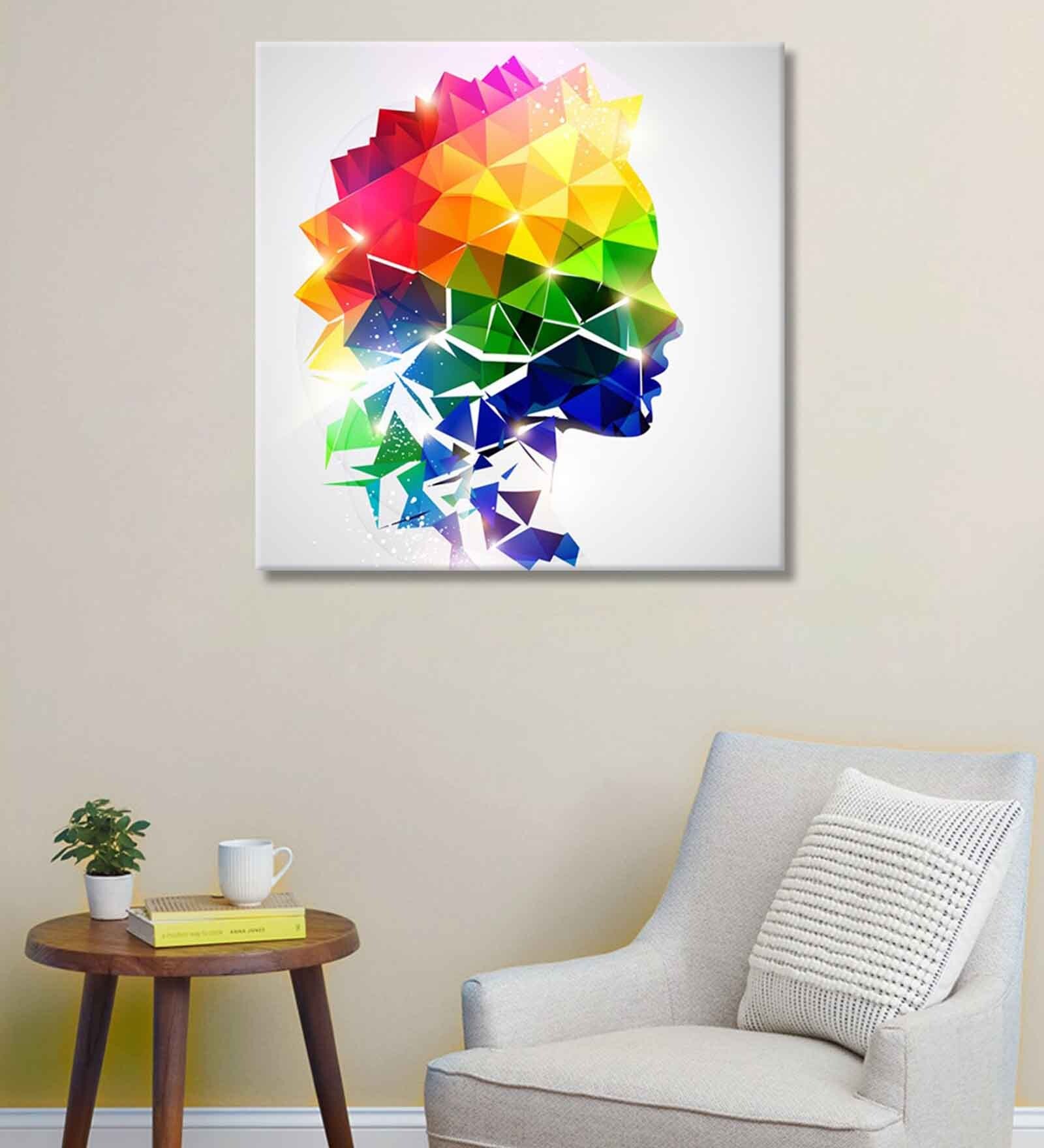 Multi Color Face Yellow ,Green ,Pink ,Blue Color Canvas Art Print