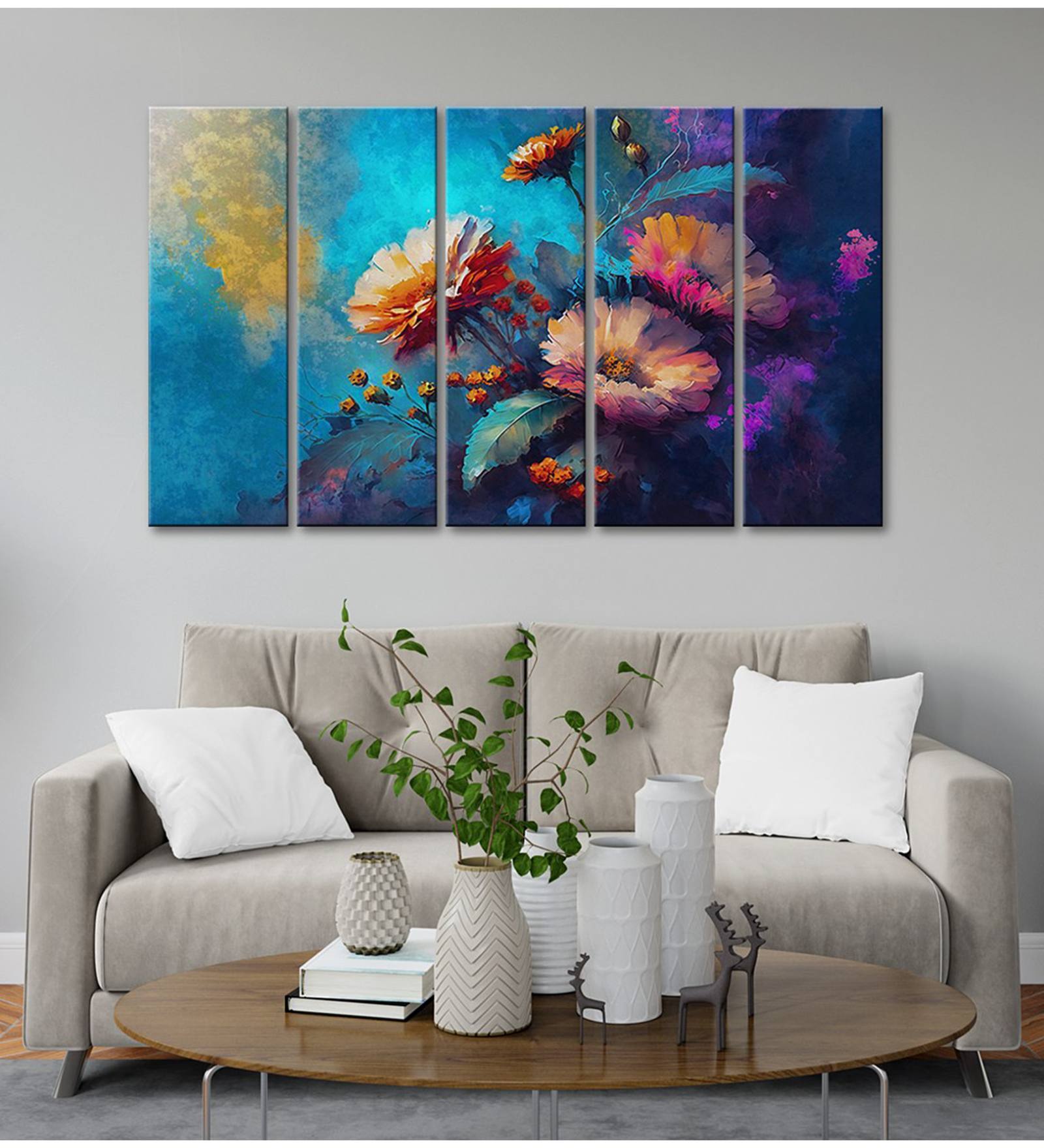 Multi Color Flower Modern Art Painting With Frame Art Panels