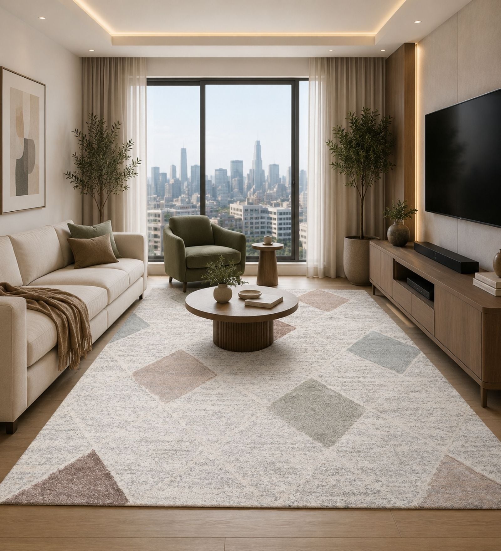 Multi-color Geometric Freize 5 x 7 Feet  Machine -Made Carpet