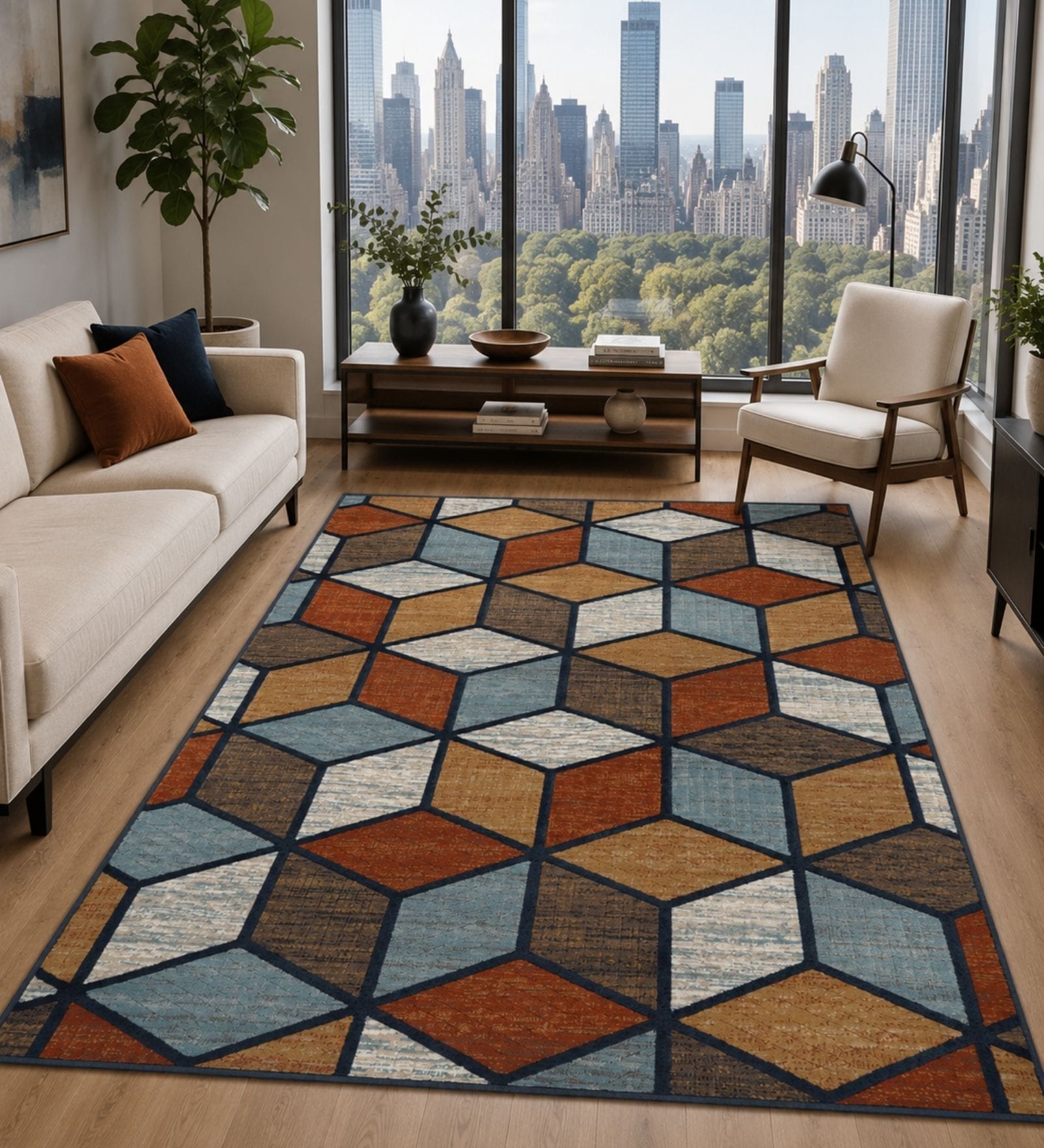 Multi-color Geometric PP Heatset 4 x 6 Feet  Machine -Made Carpet