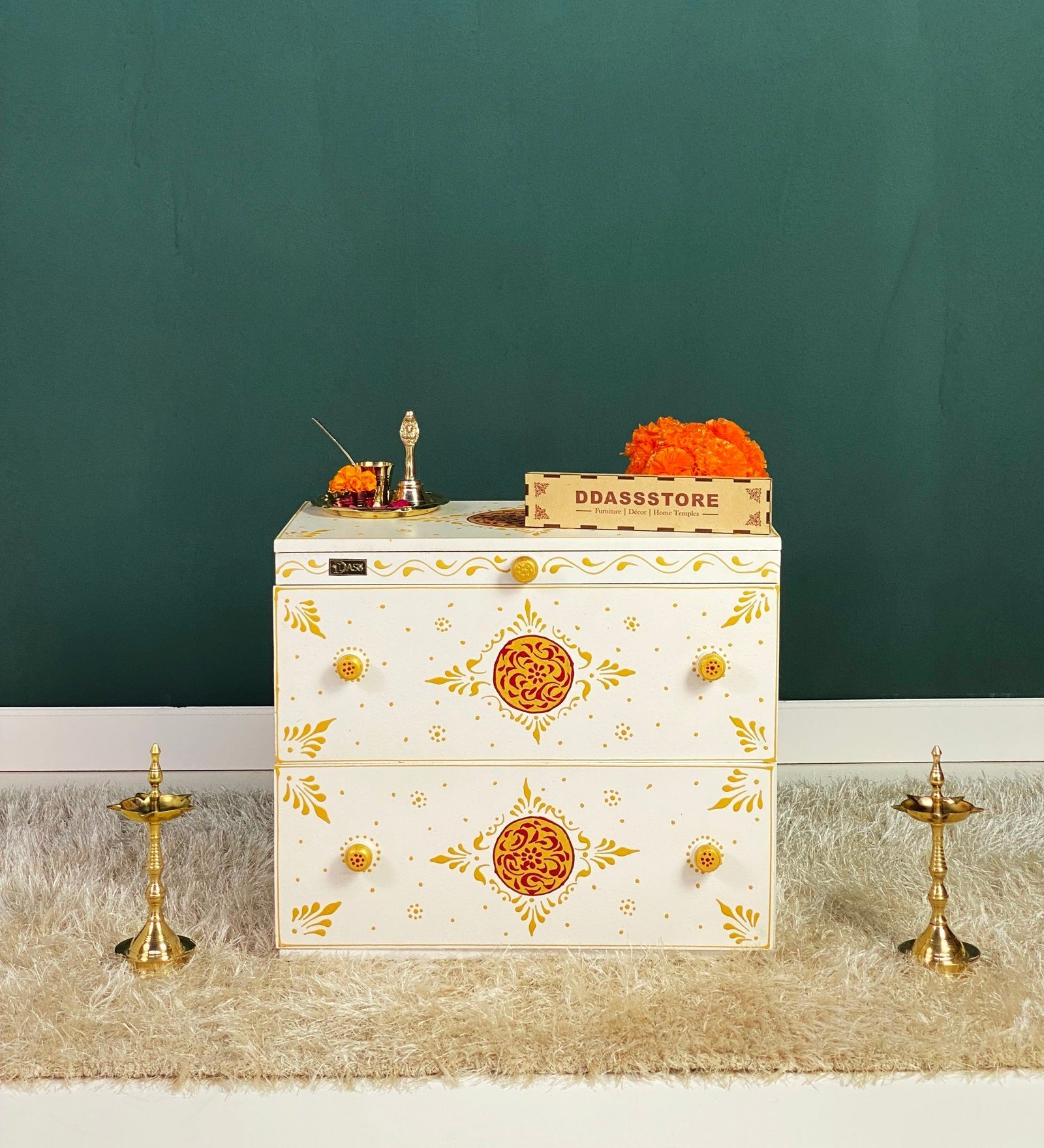 White MDF & Sheesham Wooden Cabinet