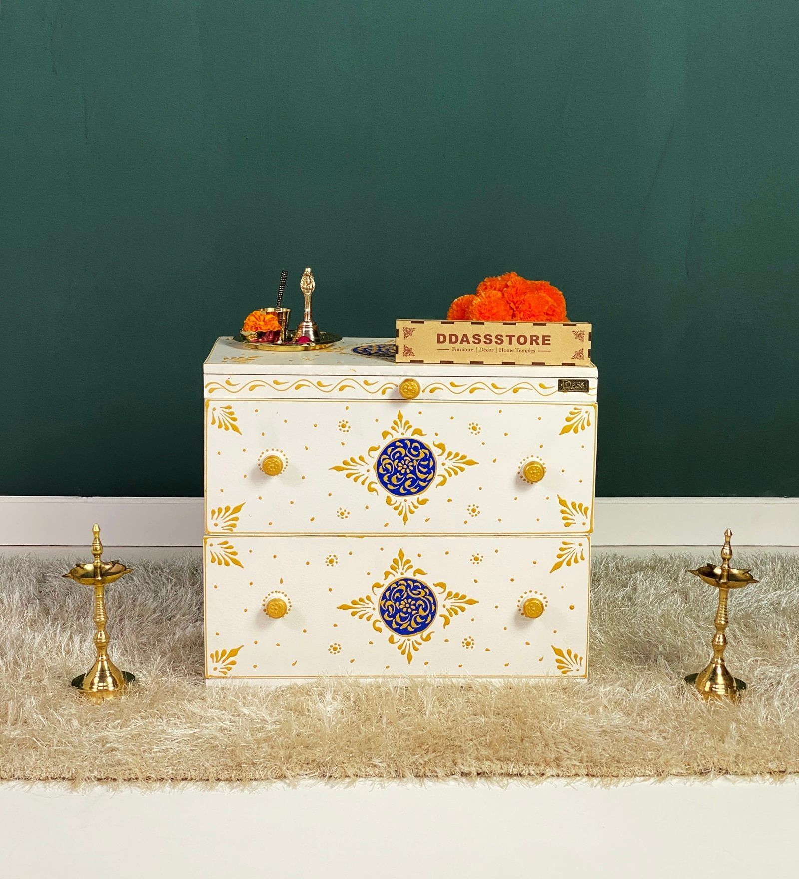 White MDF & Sheesham Wooden Cabinet