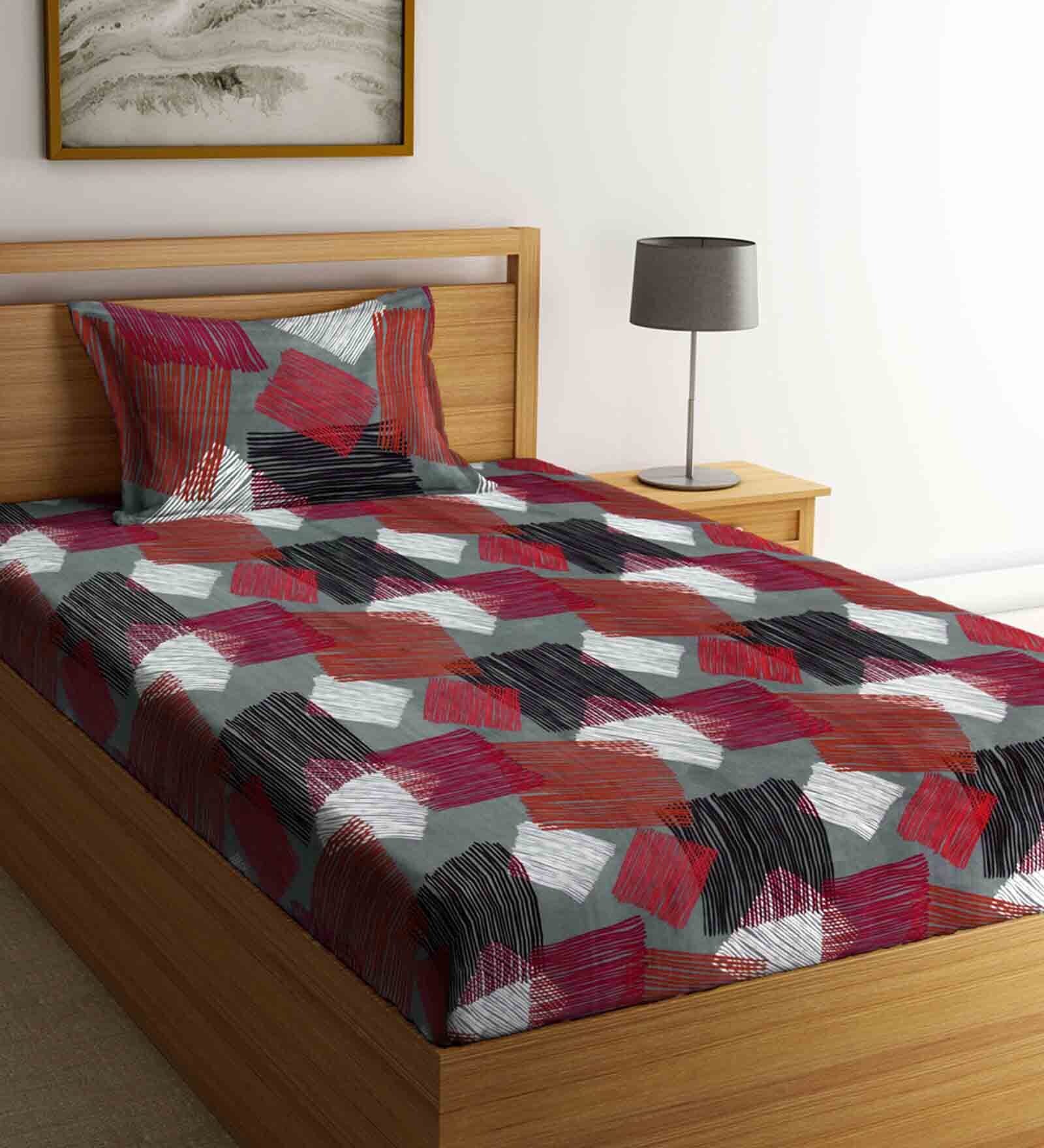 Buy Multicolor Geometric 300 Tc Cotton Single Bed Sized Bed Sheets With