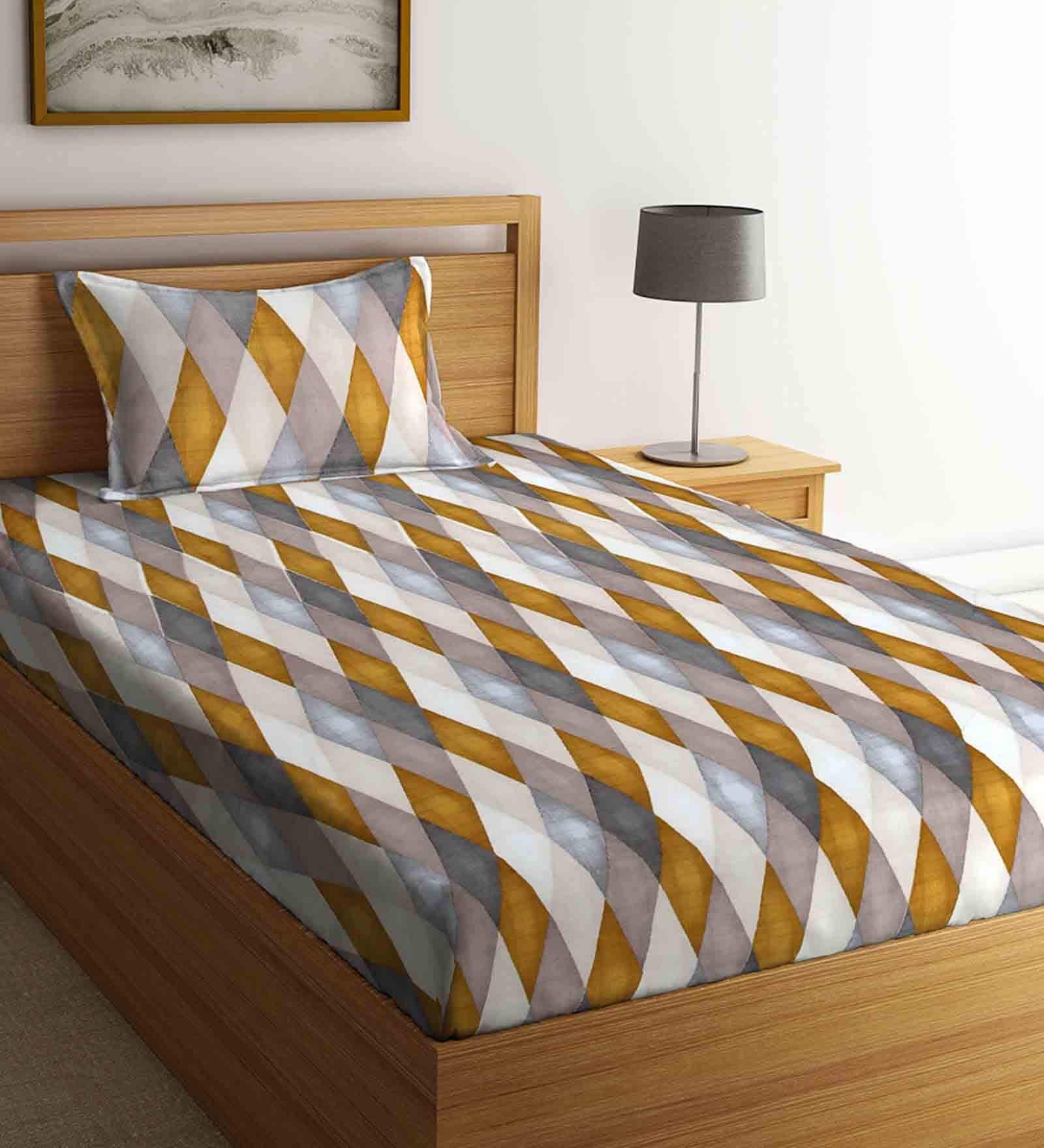 Multicolor Geometric 300 TC Cotton 1 Single Size Bedsheet With 1 Pillow Cover