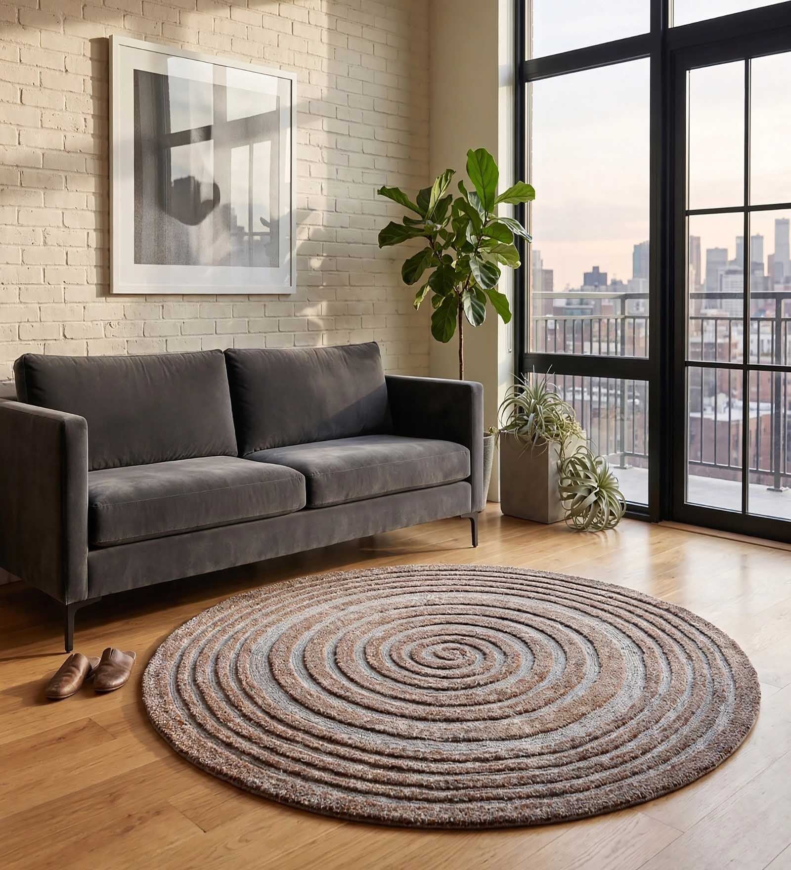 Multi Colour Geometric Wool And Cotton 4 X 4 Feet Hand Tufted Carpet