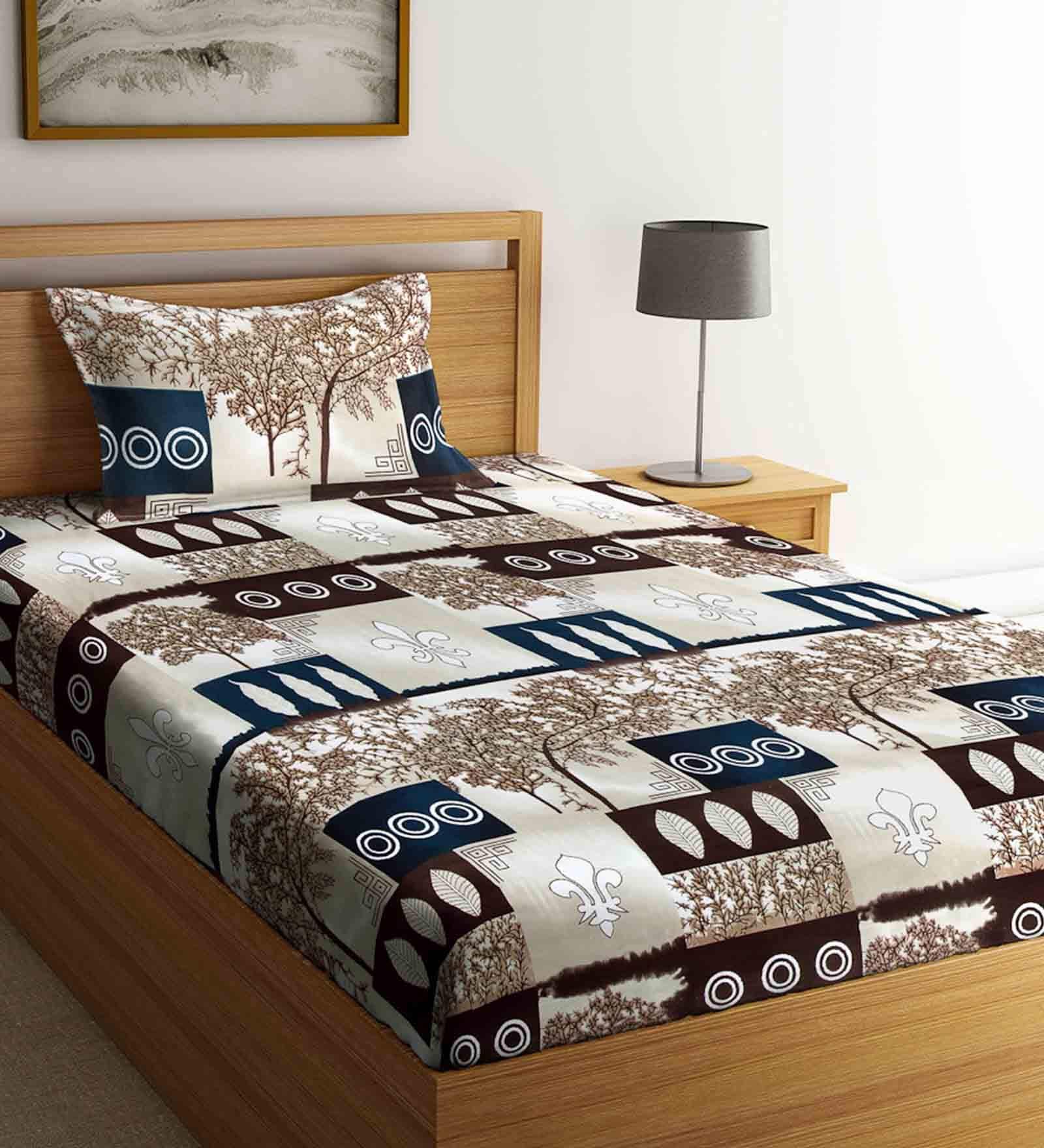 Multicolor Geometric 300 TC Cotton 1 Single Size Bedsheet With 1 Pillow Cover