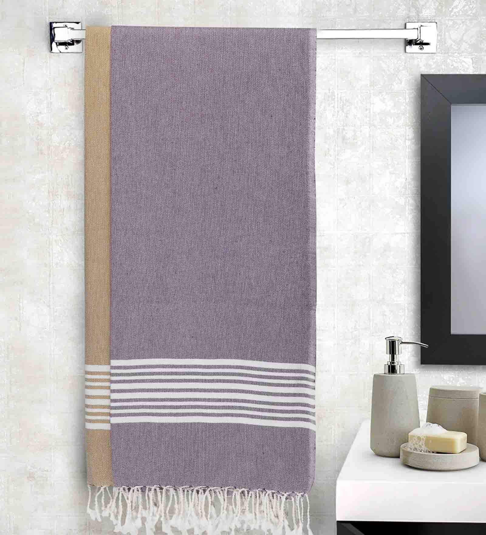 Brown and Grey Solid 210 GSM Cotton Bath Towel (Set of 2)
