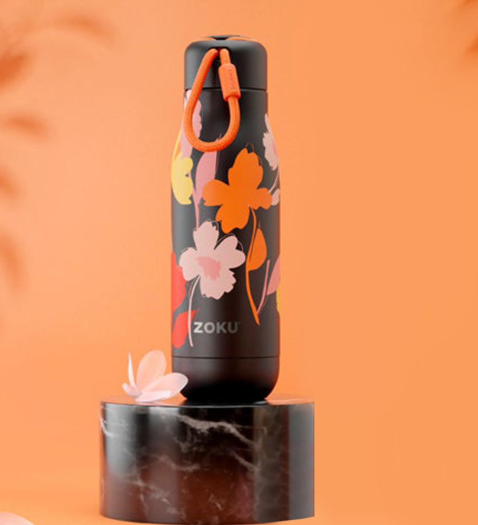 Trendy Floral 500ml Black Stainless Steel Bottle