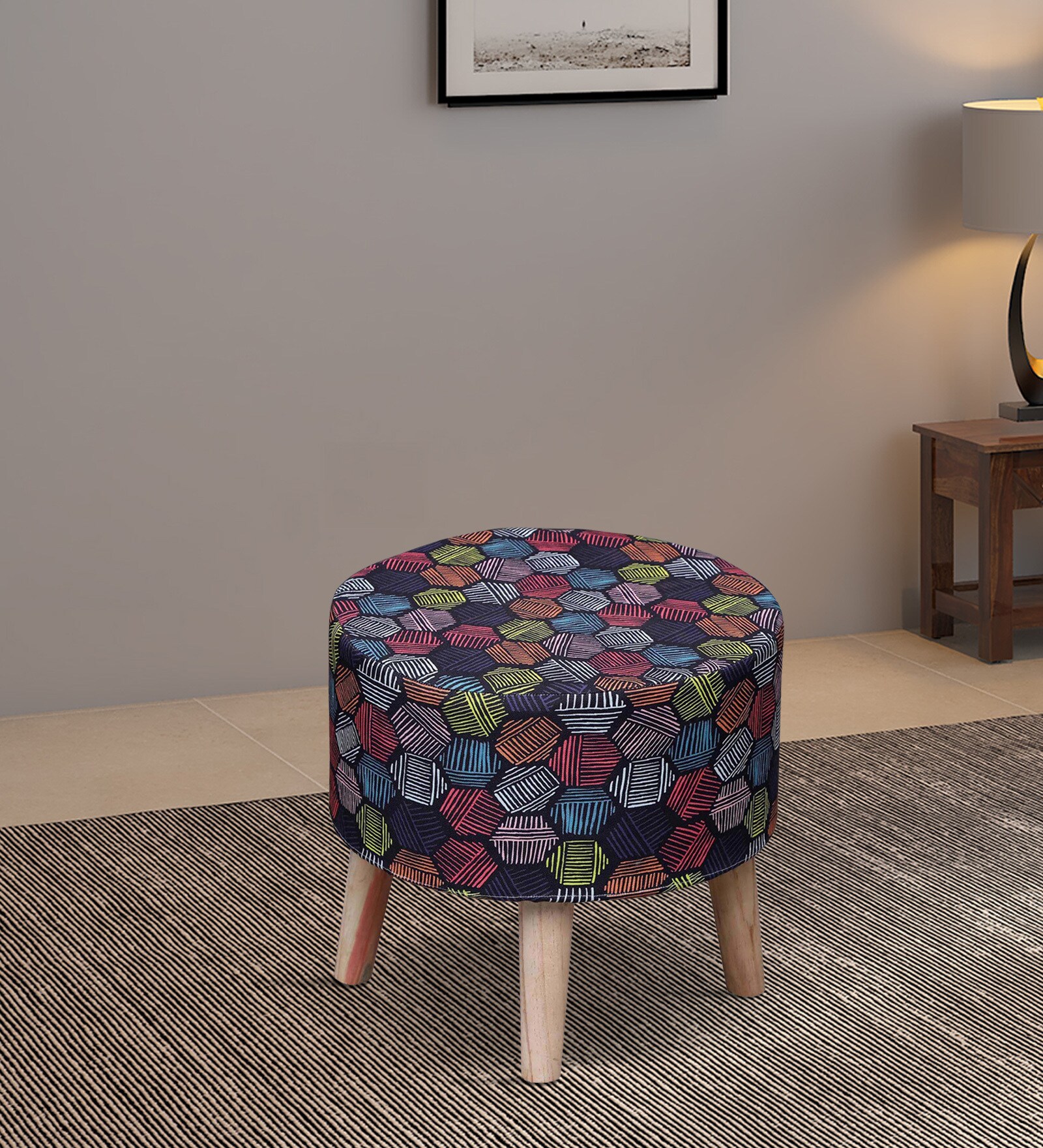 Multi Fabric Seating Stool in Multi Colour Multi Fabric Seating Stool in Multi Colour