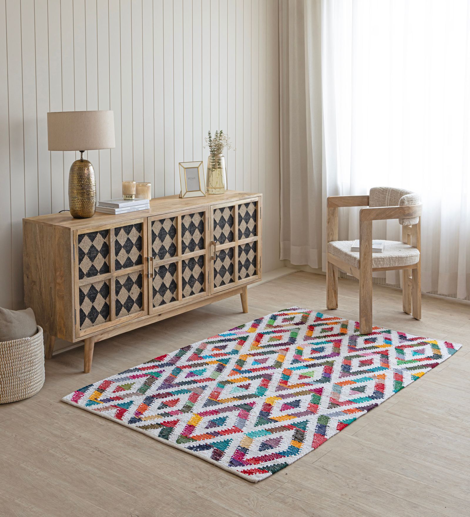 Multi Geometric Hand Woven 6 Ft X 4 Ft  Dhurrie