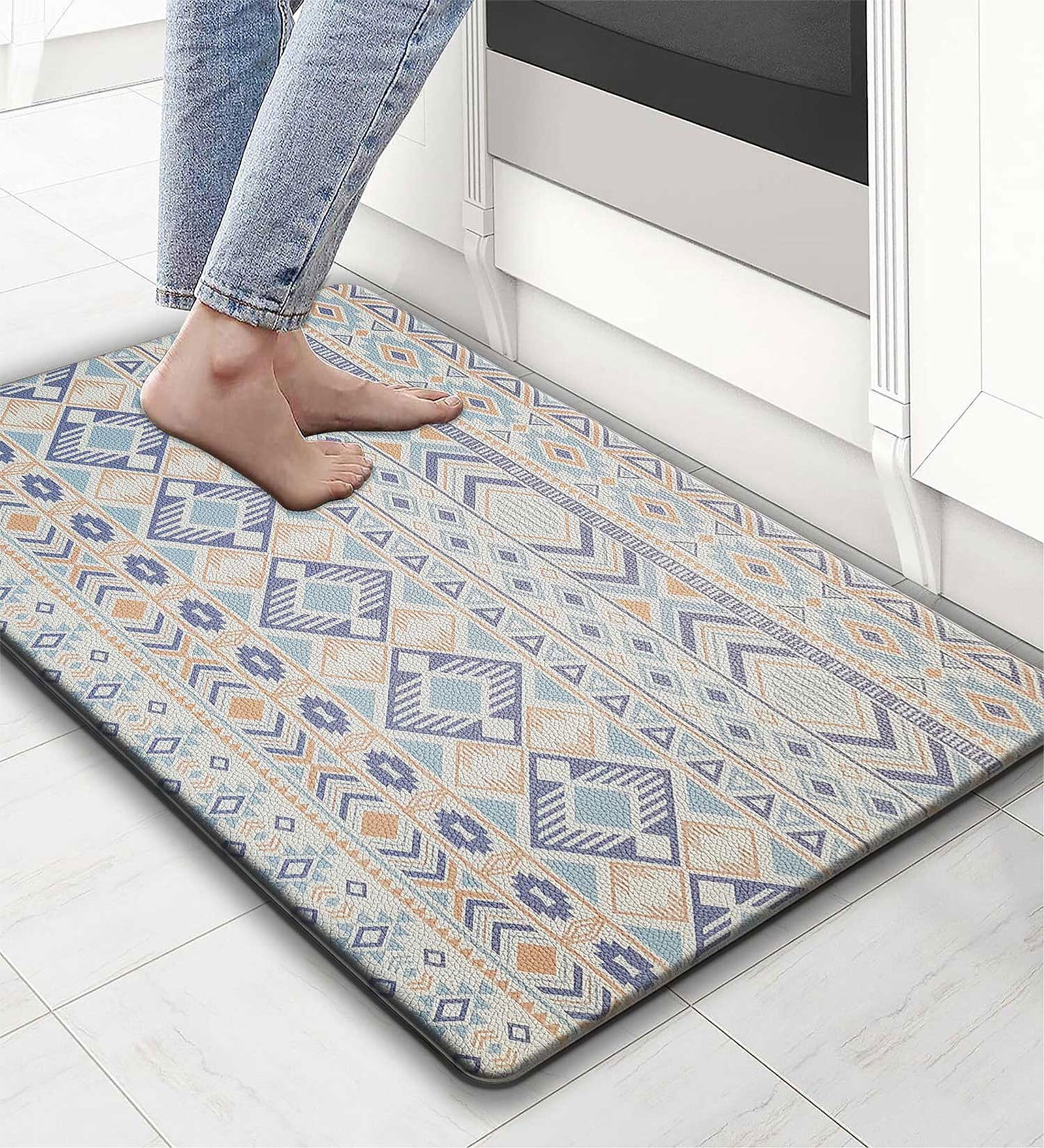 Multicolor Geometric Microfibre 30x18 Inches Anti Skid Door Mat