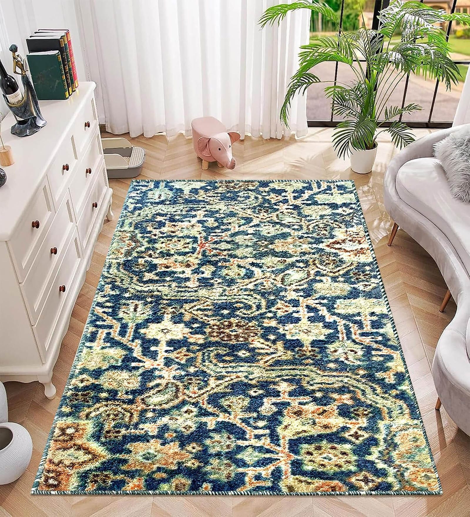 Multicolor Geometric Nylon 4 X 6 Feet Machine Made Carpet