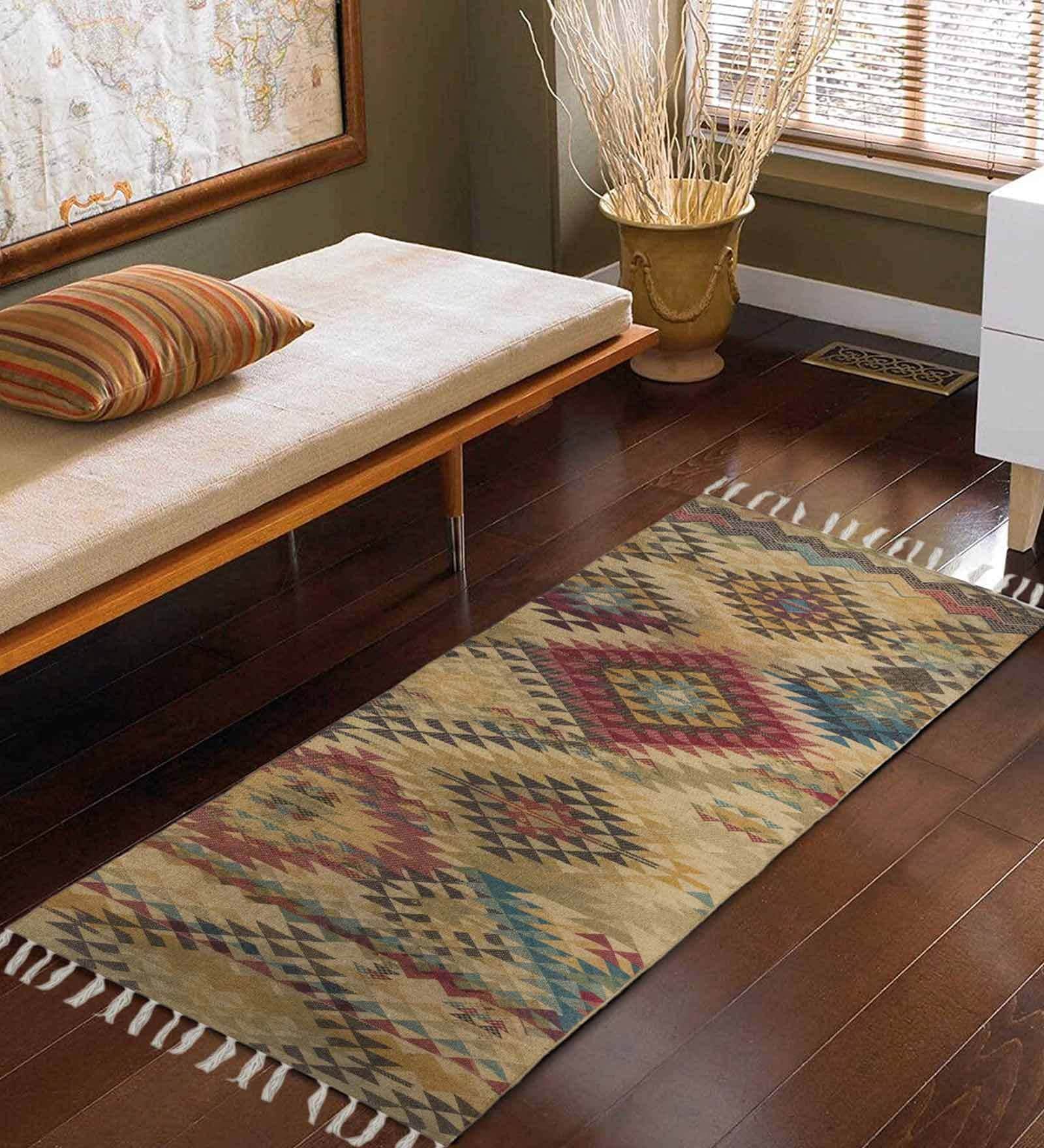 Multi Jute Cotton Geometrical 2x8 Feet Printed Carpet