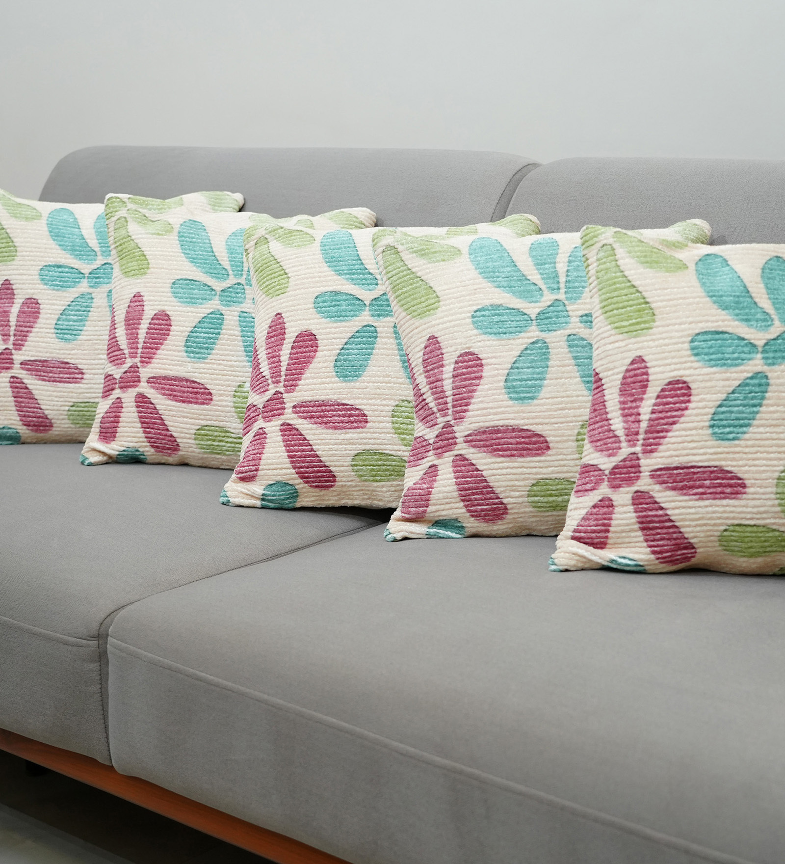 Beige Polyester Floral 18x18 inches Cushion Covers Set of 5